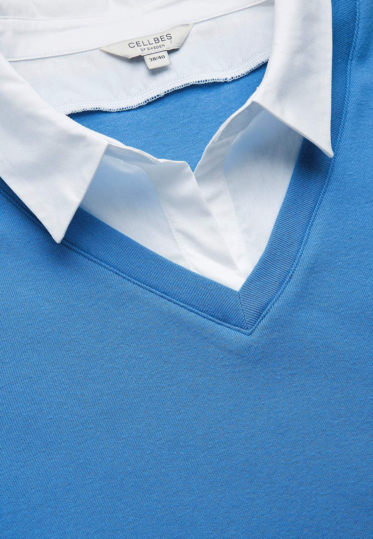 Jersey top with sewn shirt collar