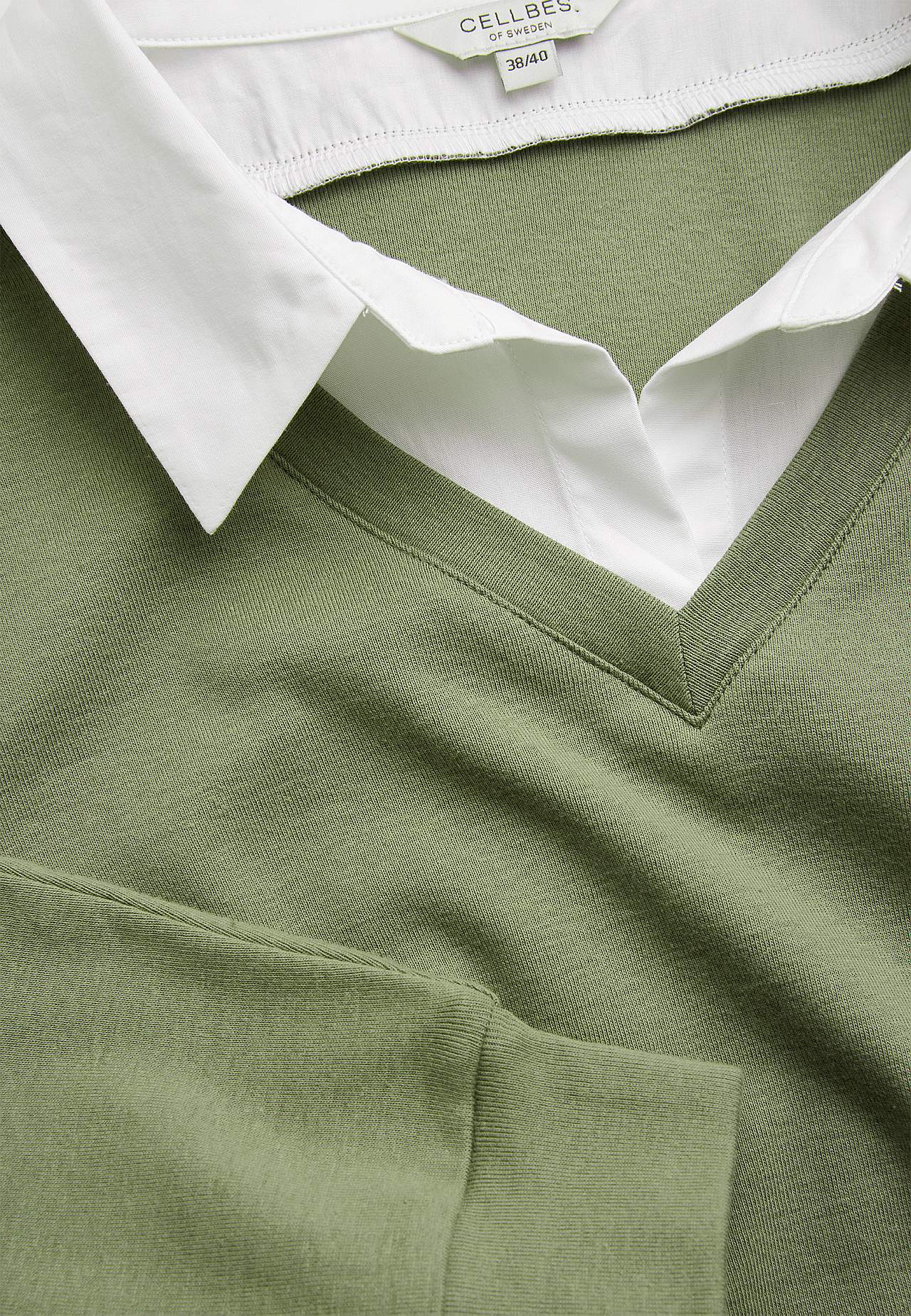 Jersey top with sewn shirt collar