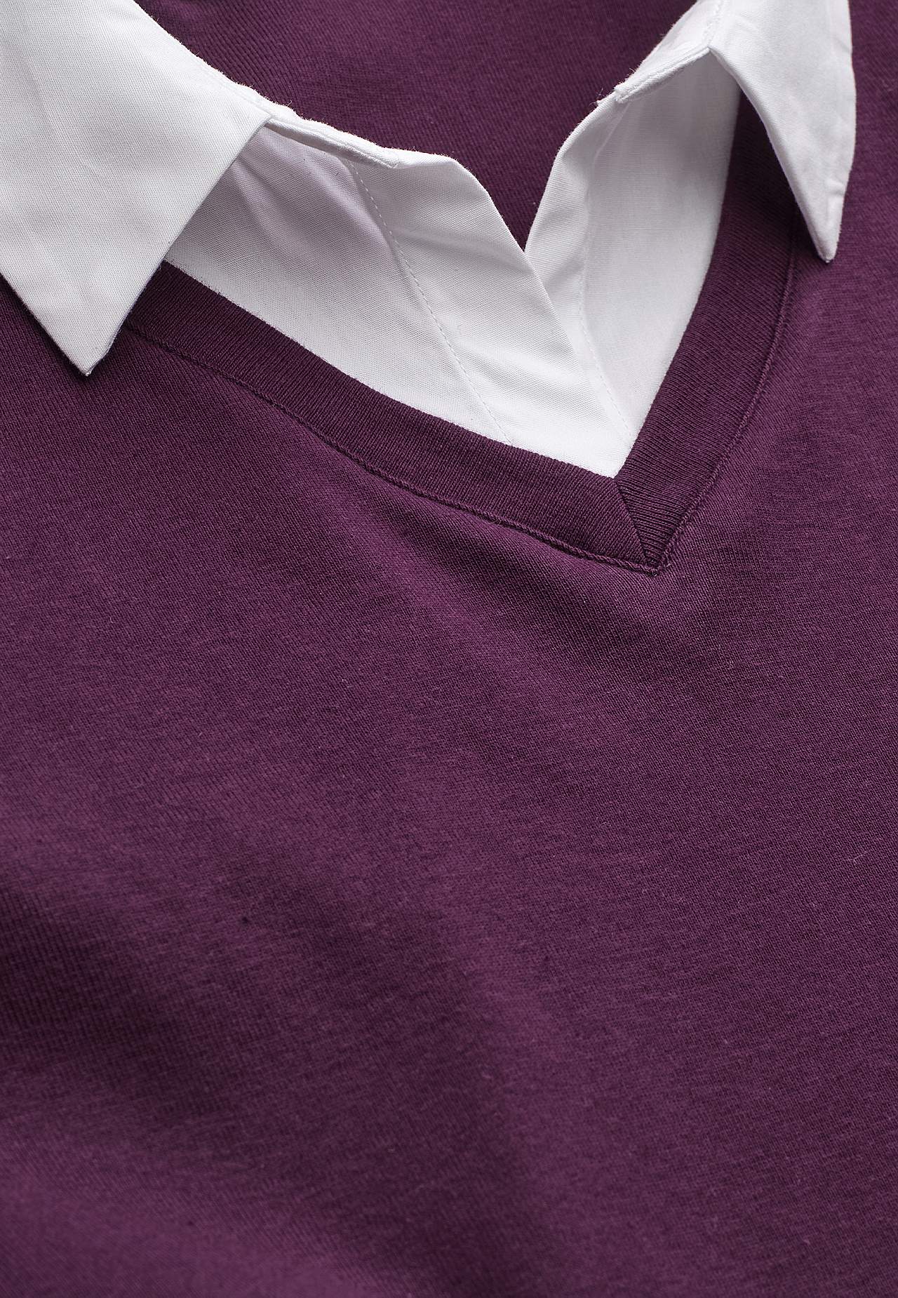 Jersey top with sewn shirt collar
