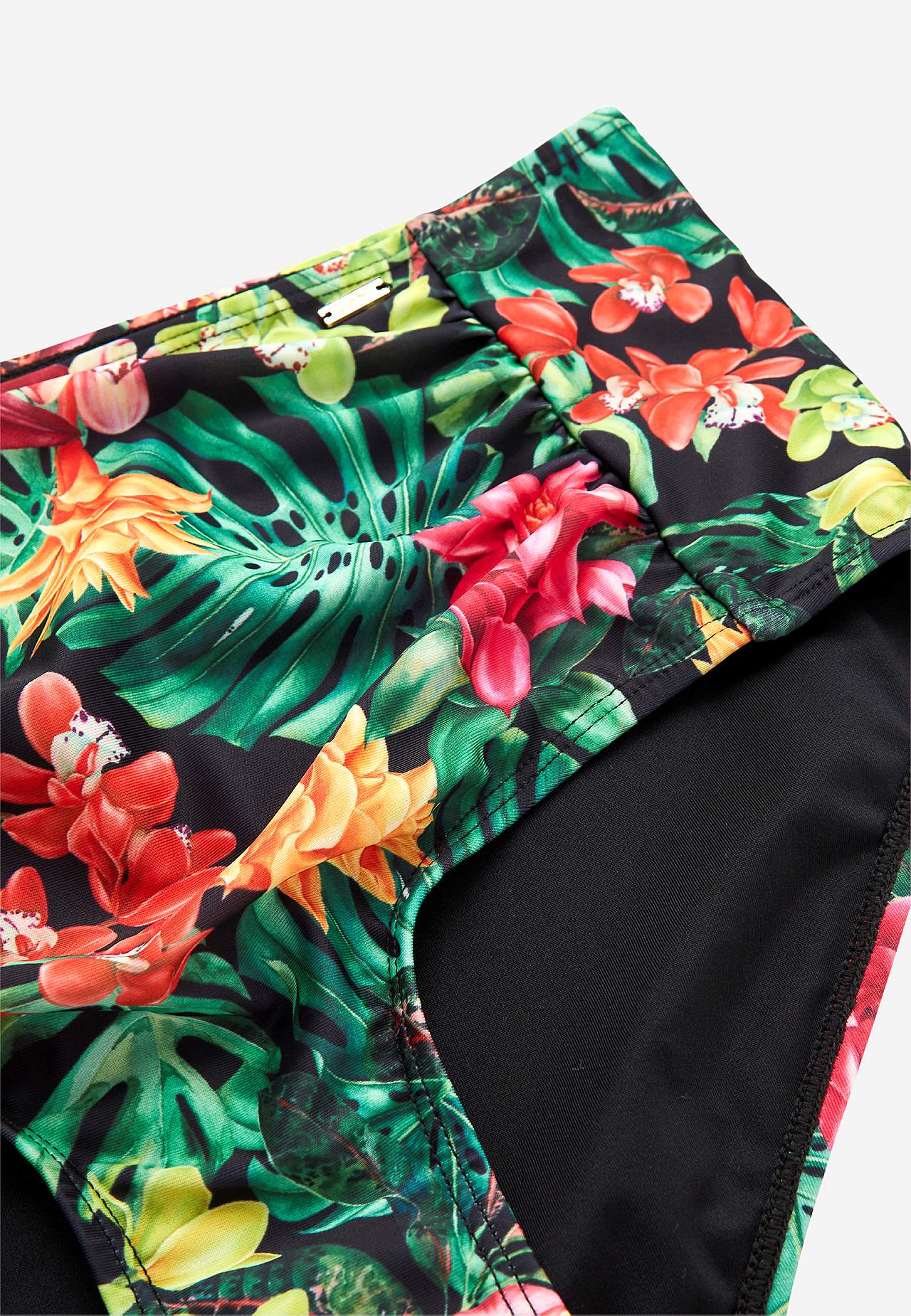 Bikini bottom with high waist and a flower pattern