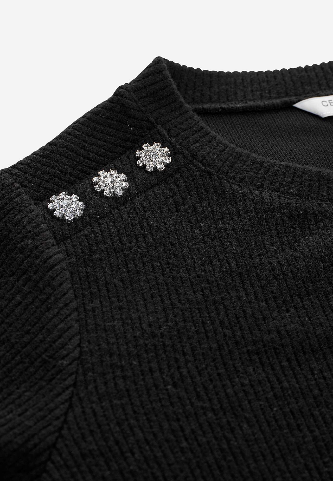 Ribbed tunic with rhinestone buttons