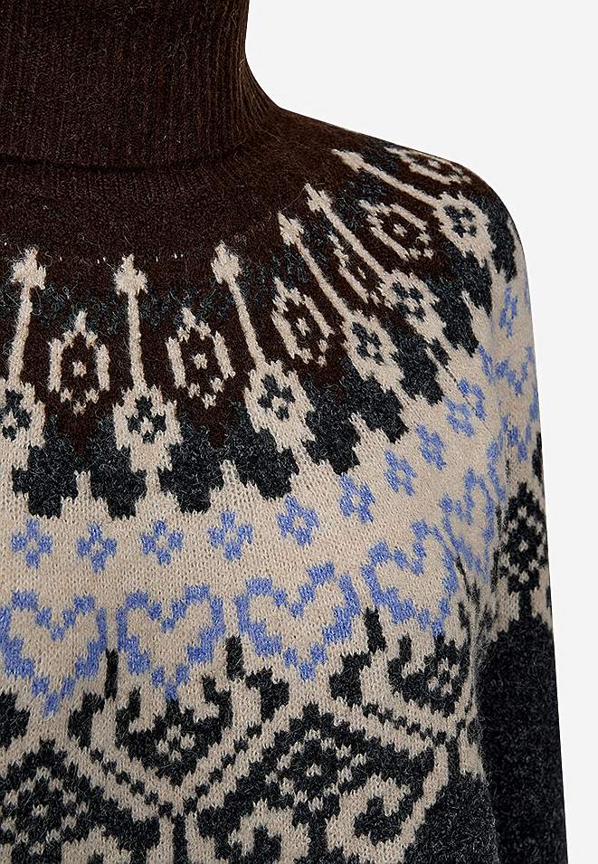 Stickad klänning med jacquardmönster