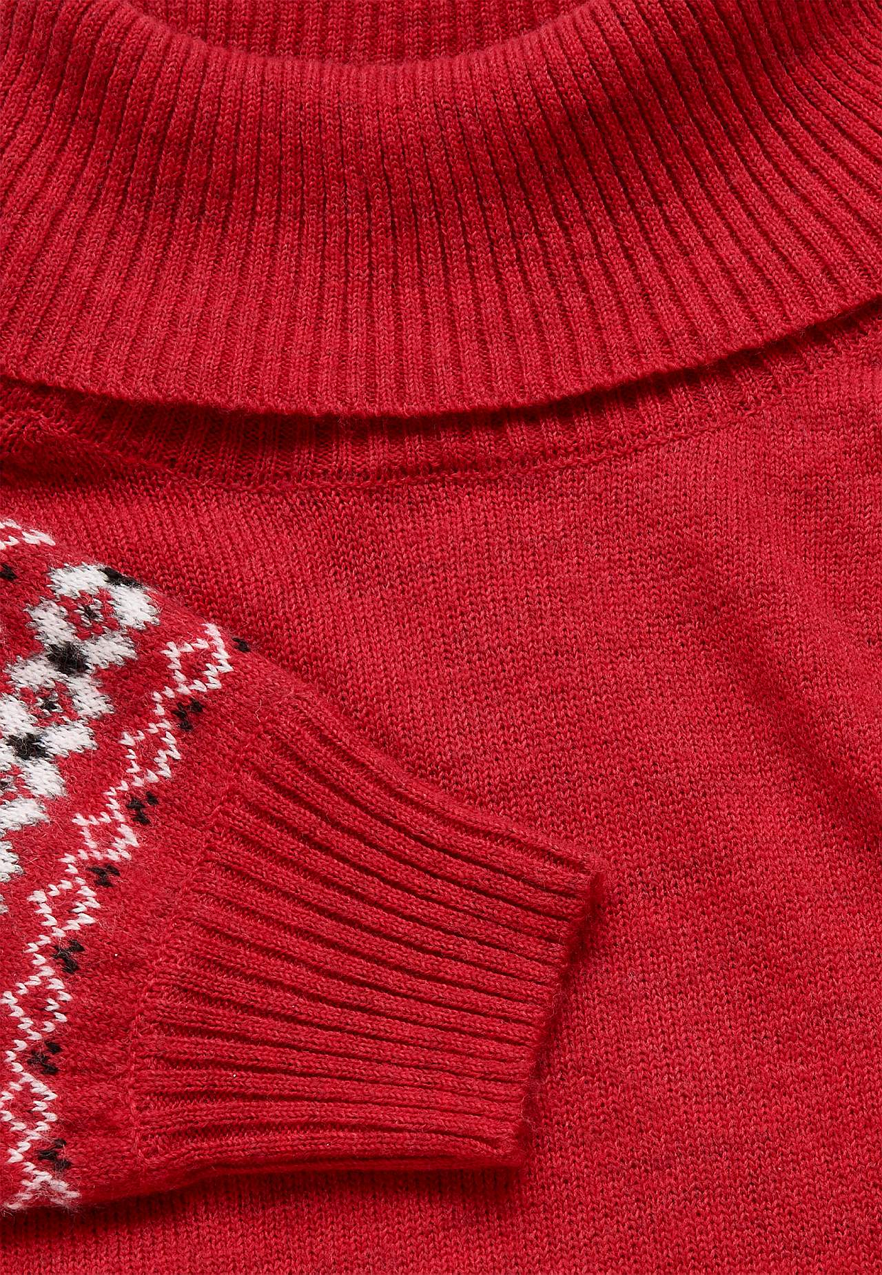 Neulottu mekko jacquard-kuvioisilla hihoilla