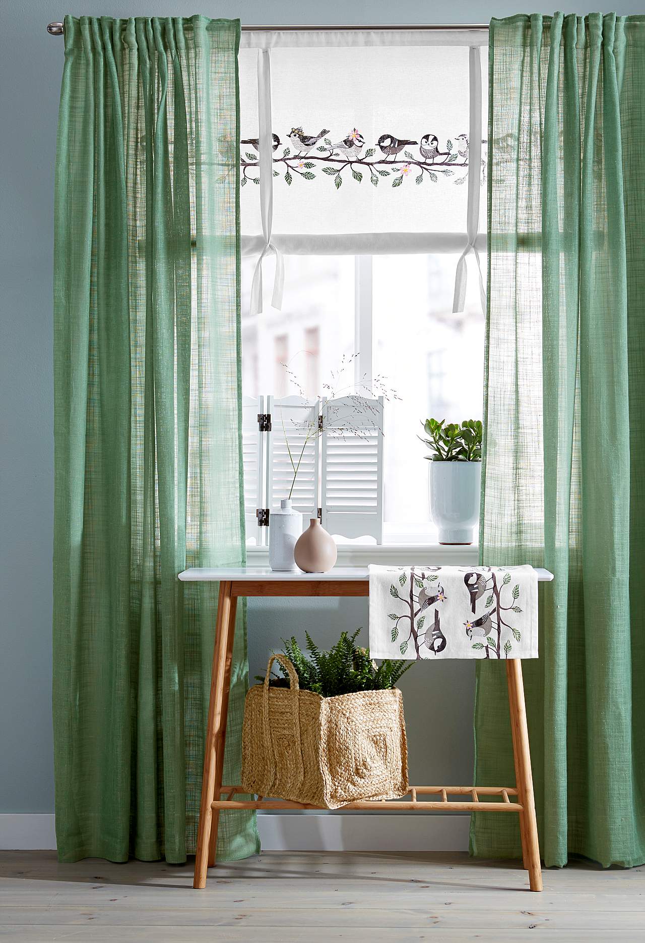 Multi length tape curtains with linen look Victoria 2-pack
