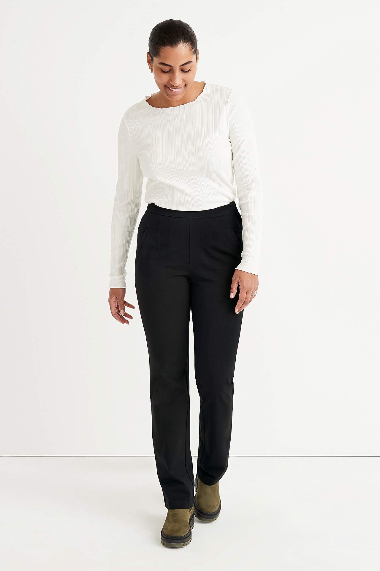 Long-sleeved, ribbed jersey top