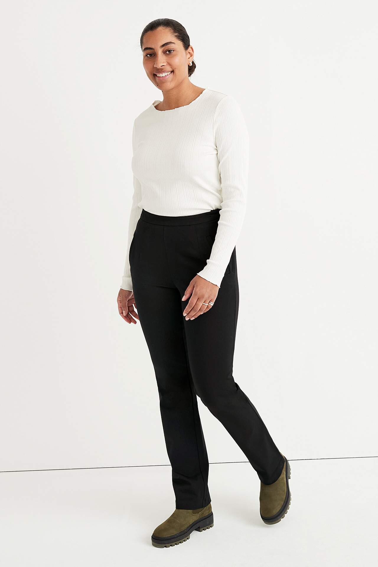 Long-sleeved, ribbed jersey top
