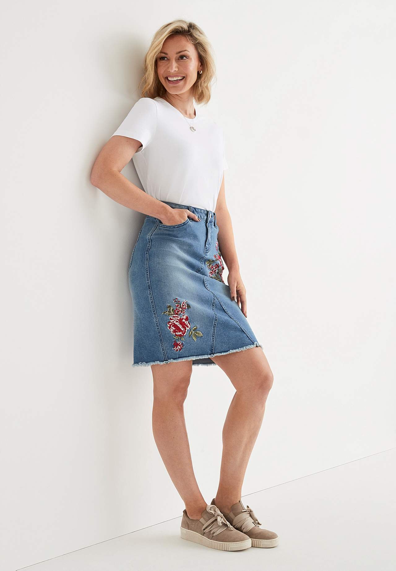 Denim skirt with embroidery
