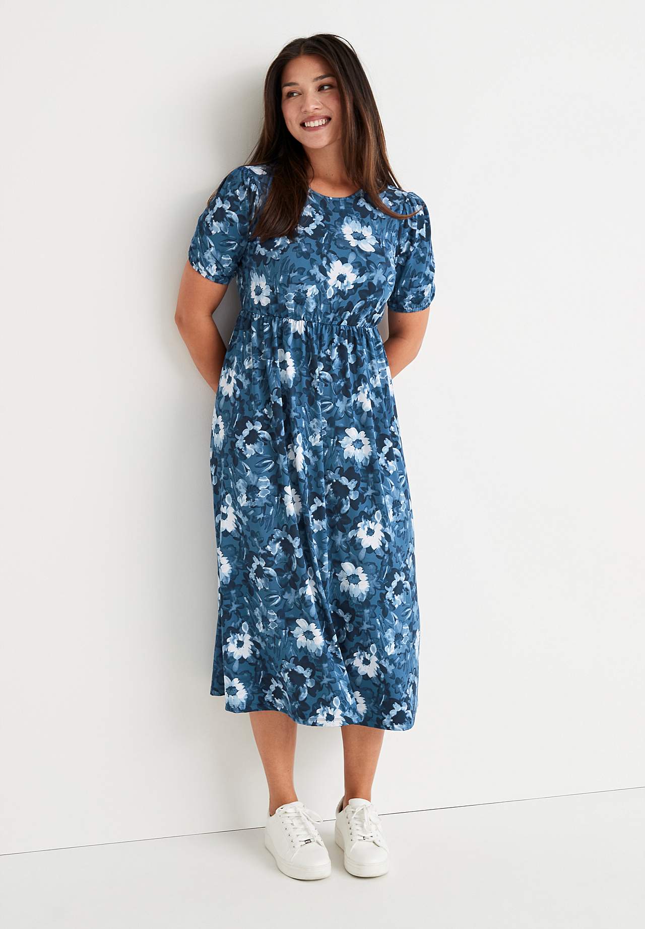 Patterned midi dress in supple jersey