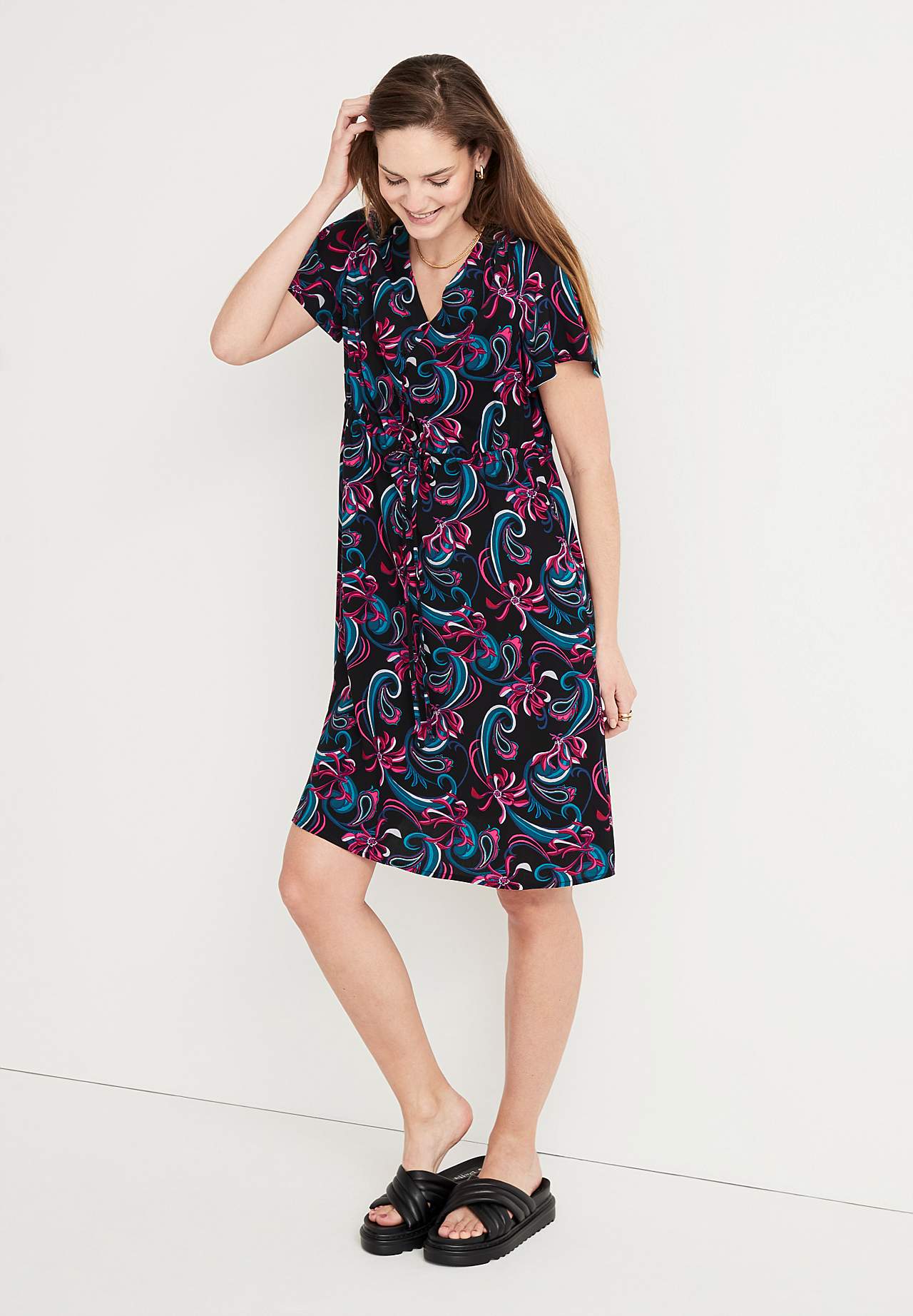 Patterned viscose dress with short sleeves Jennifer