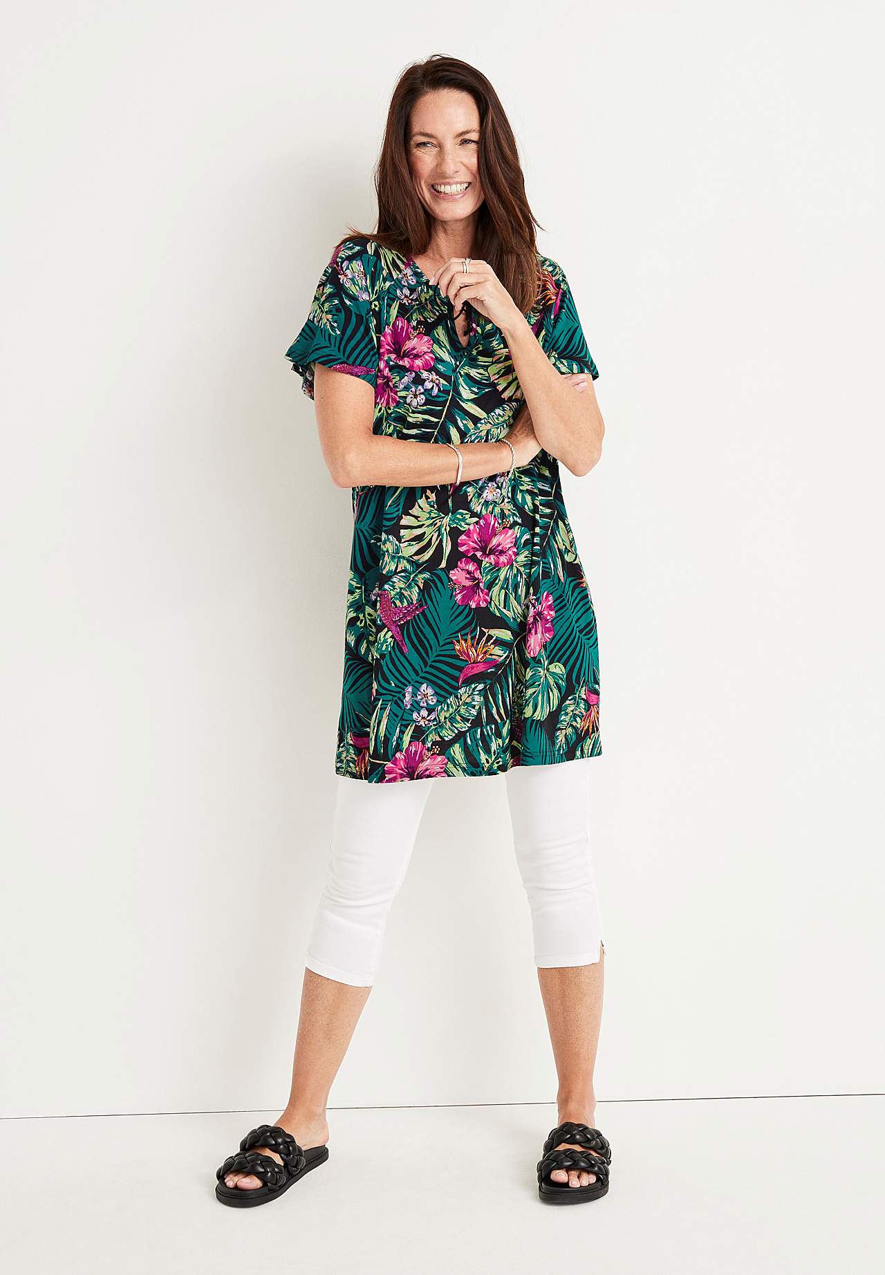 Jersey tuniq with a flower pattern