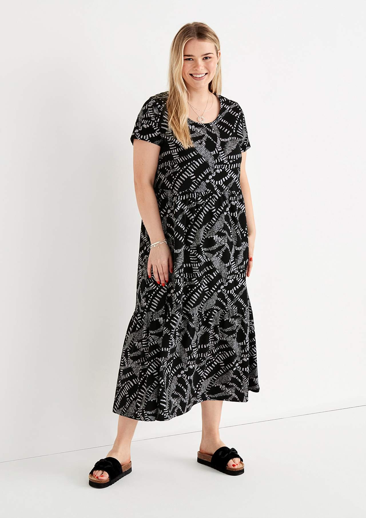 Patterned jersey dress with frill