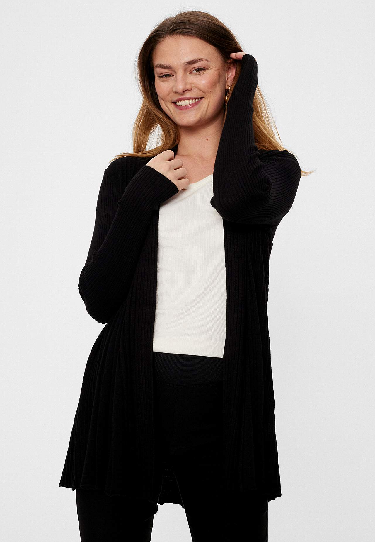 Lang, ribbet cardigan