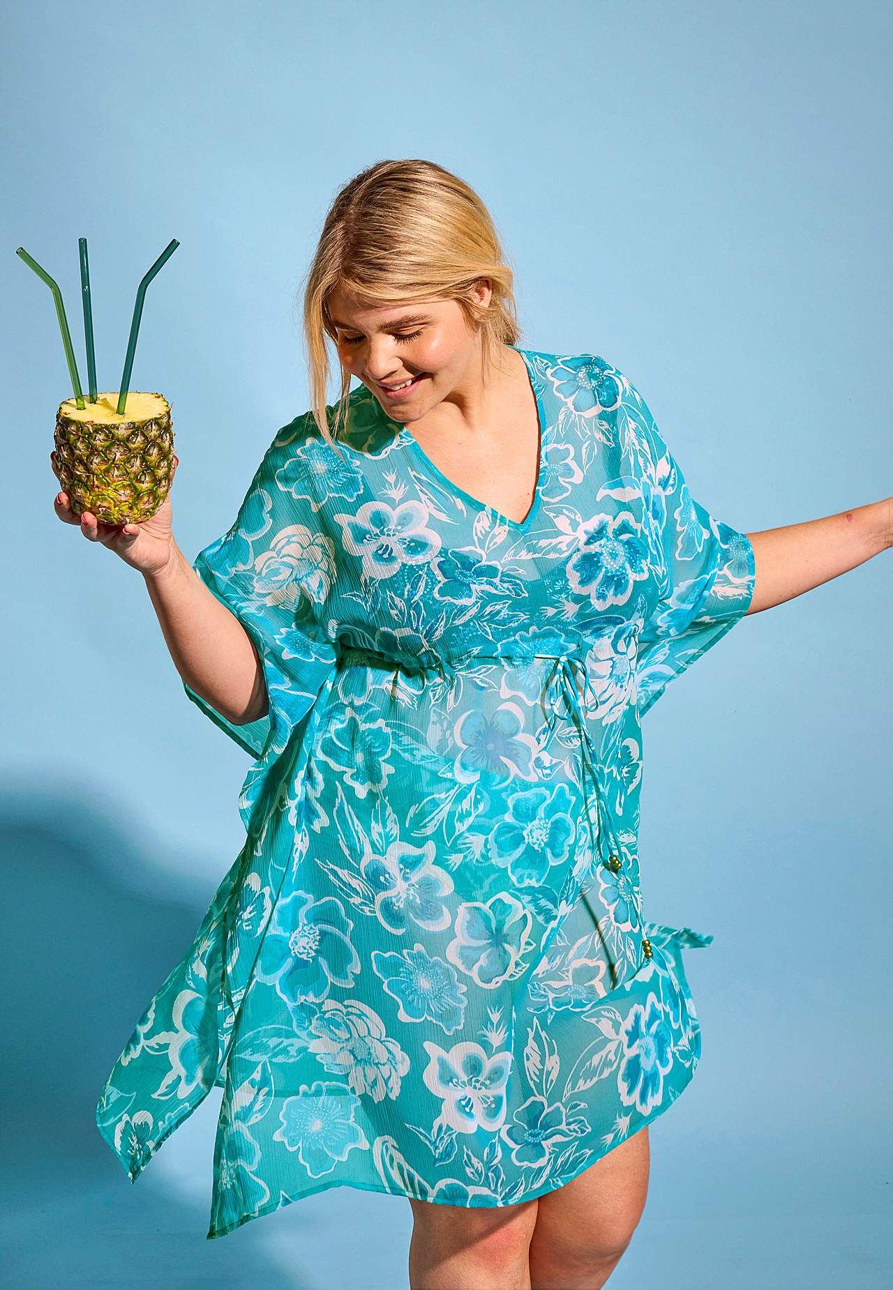 Beach caftan with a flower pattern