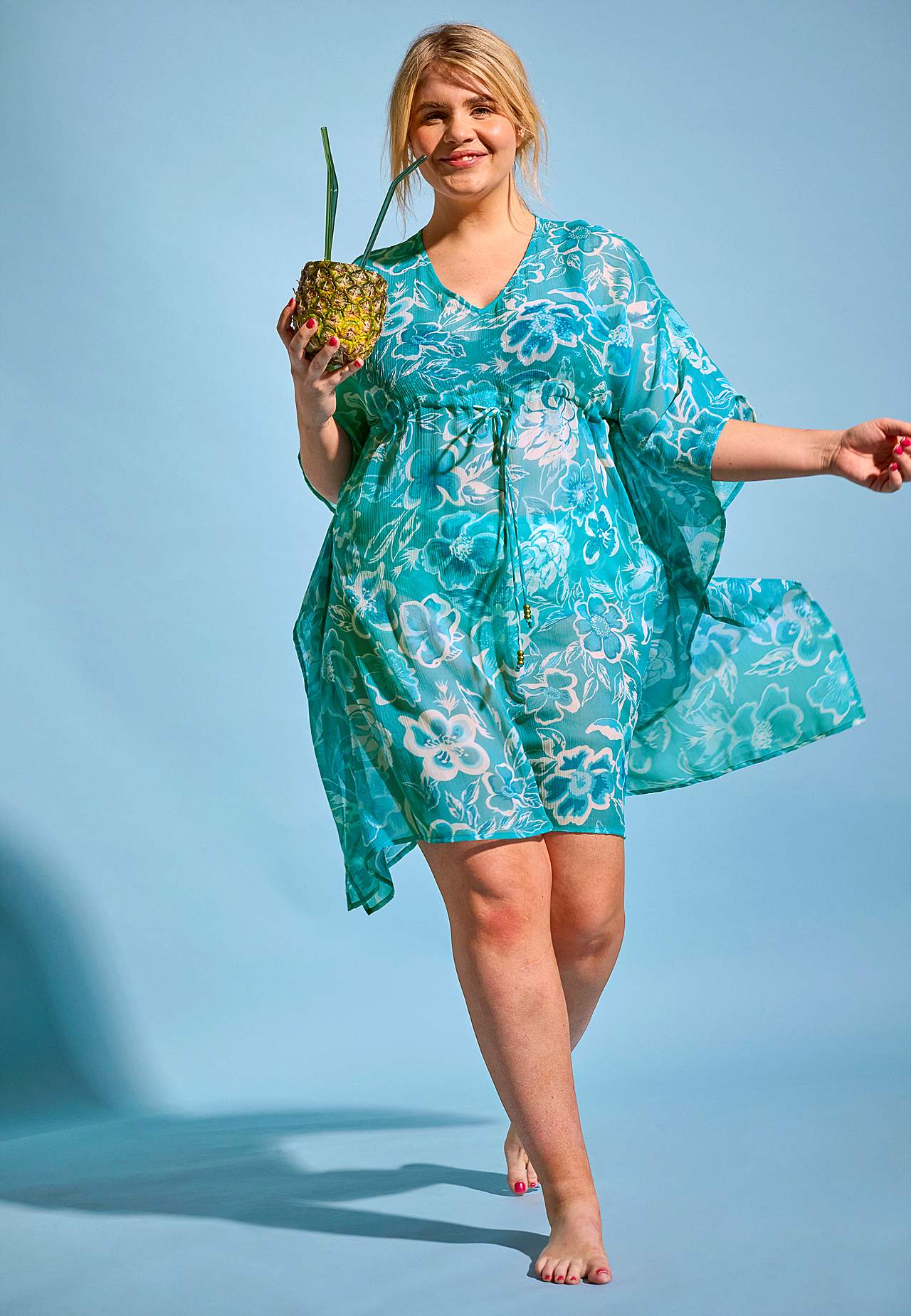 Beach caftan with a flower pattern