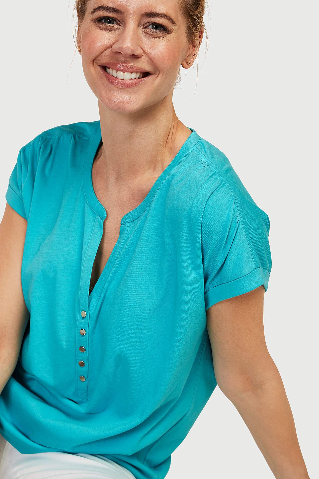 Jersey top with metallic buttons