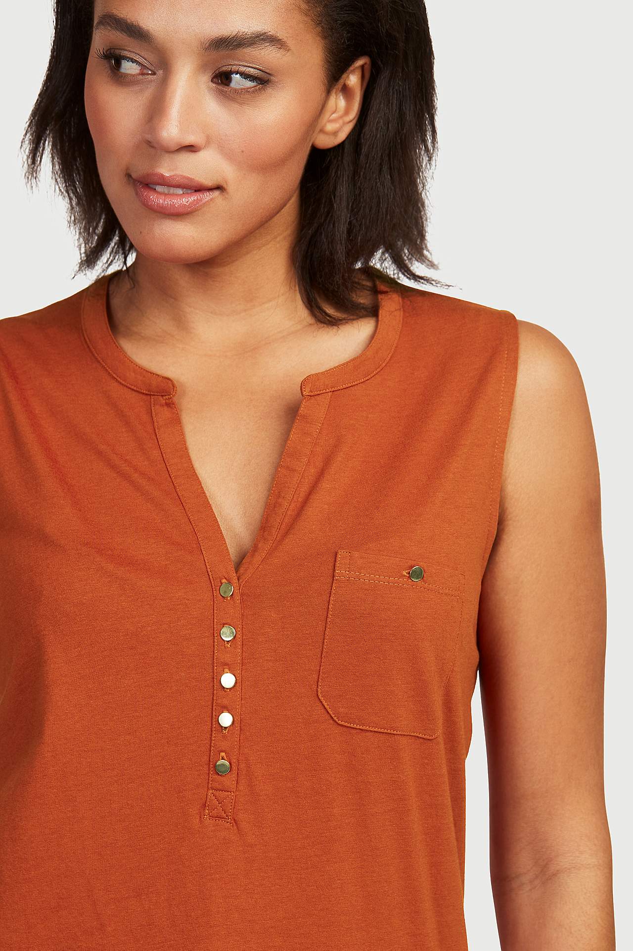 Sleeveless jersey top with metallic buttons Andrea