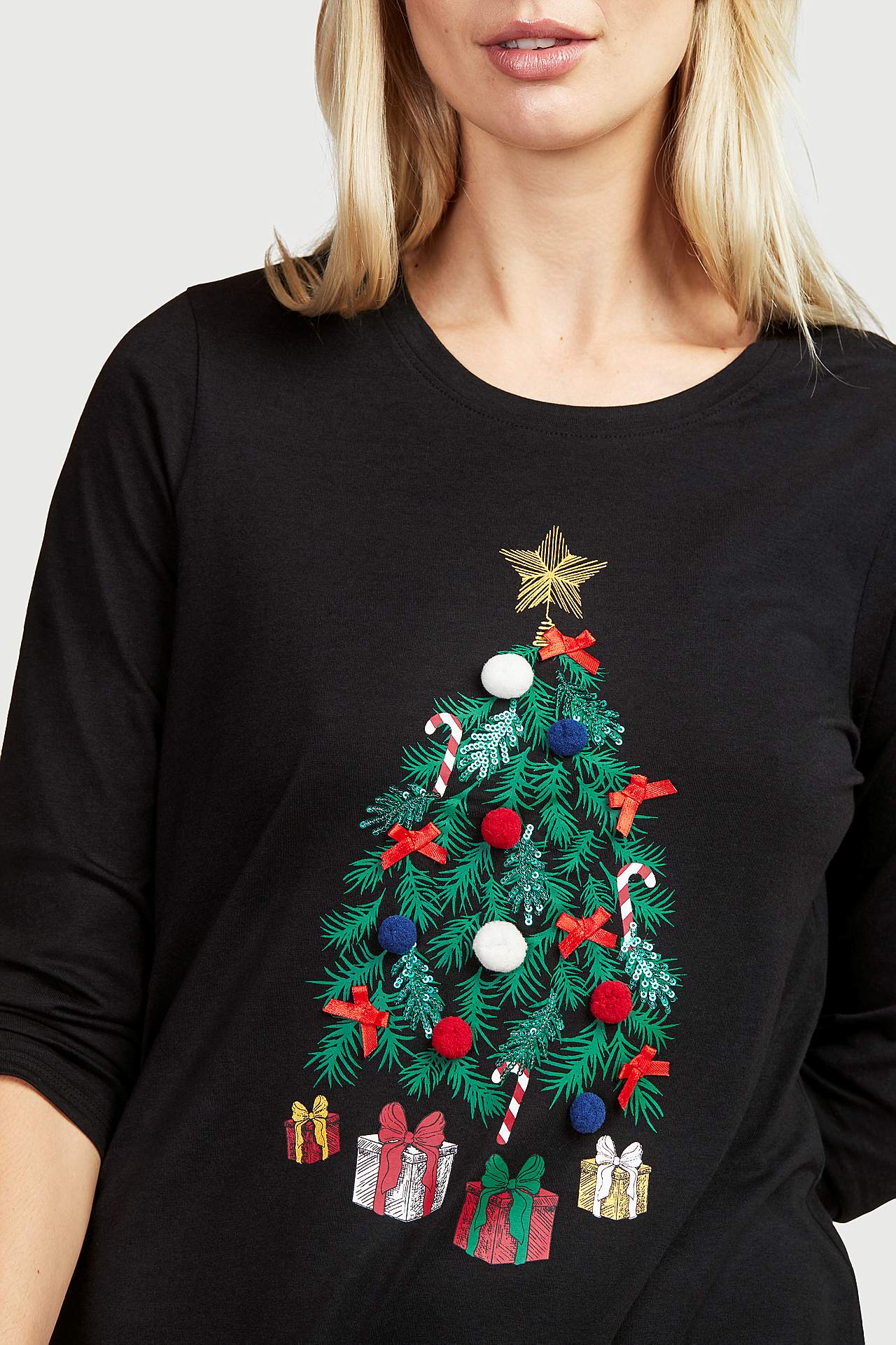 Gemusterte Jersey-Tunika mit Weihnachtsbaum