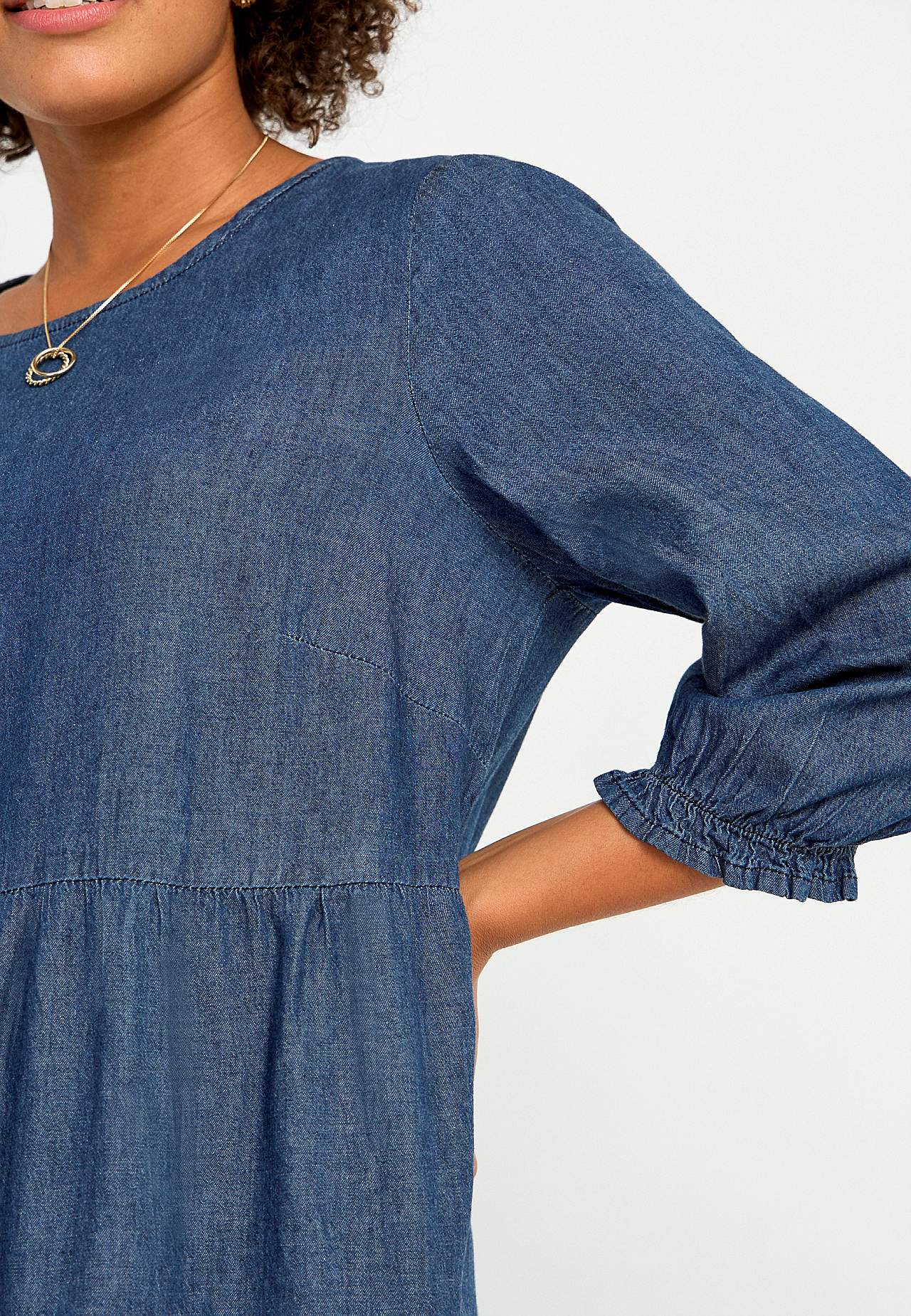 Denim dress with frills