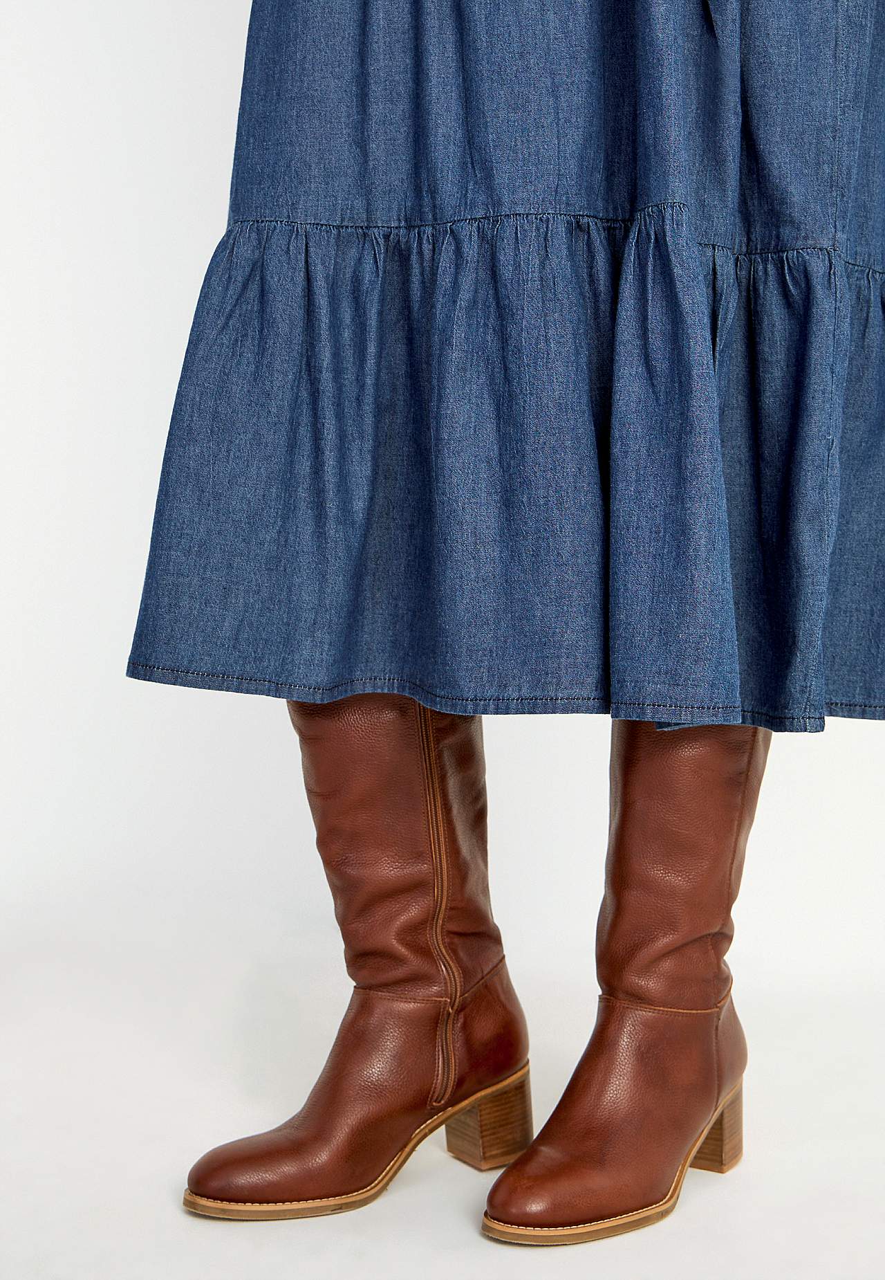 Denim dress with frills