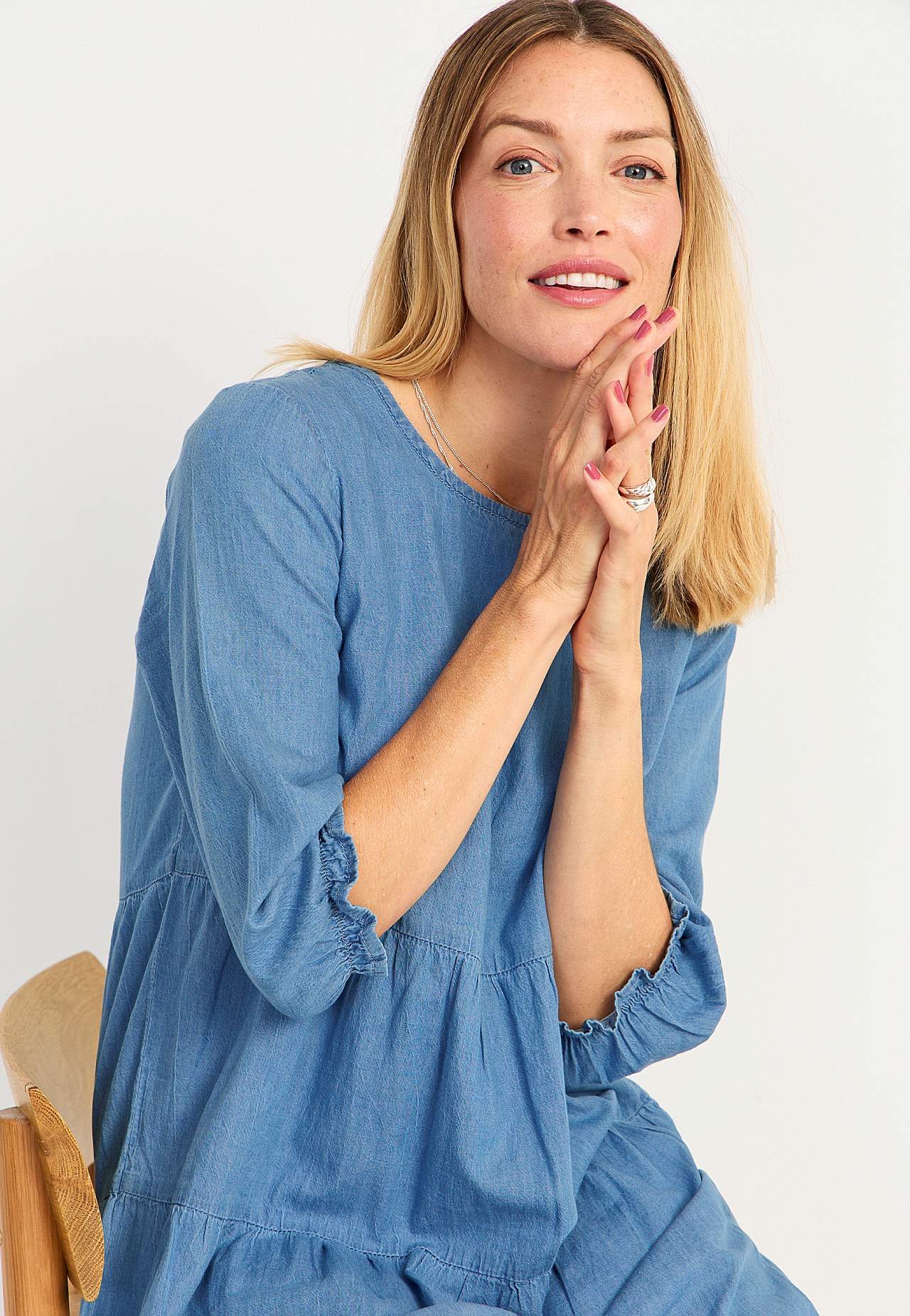 Denim dress with frills