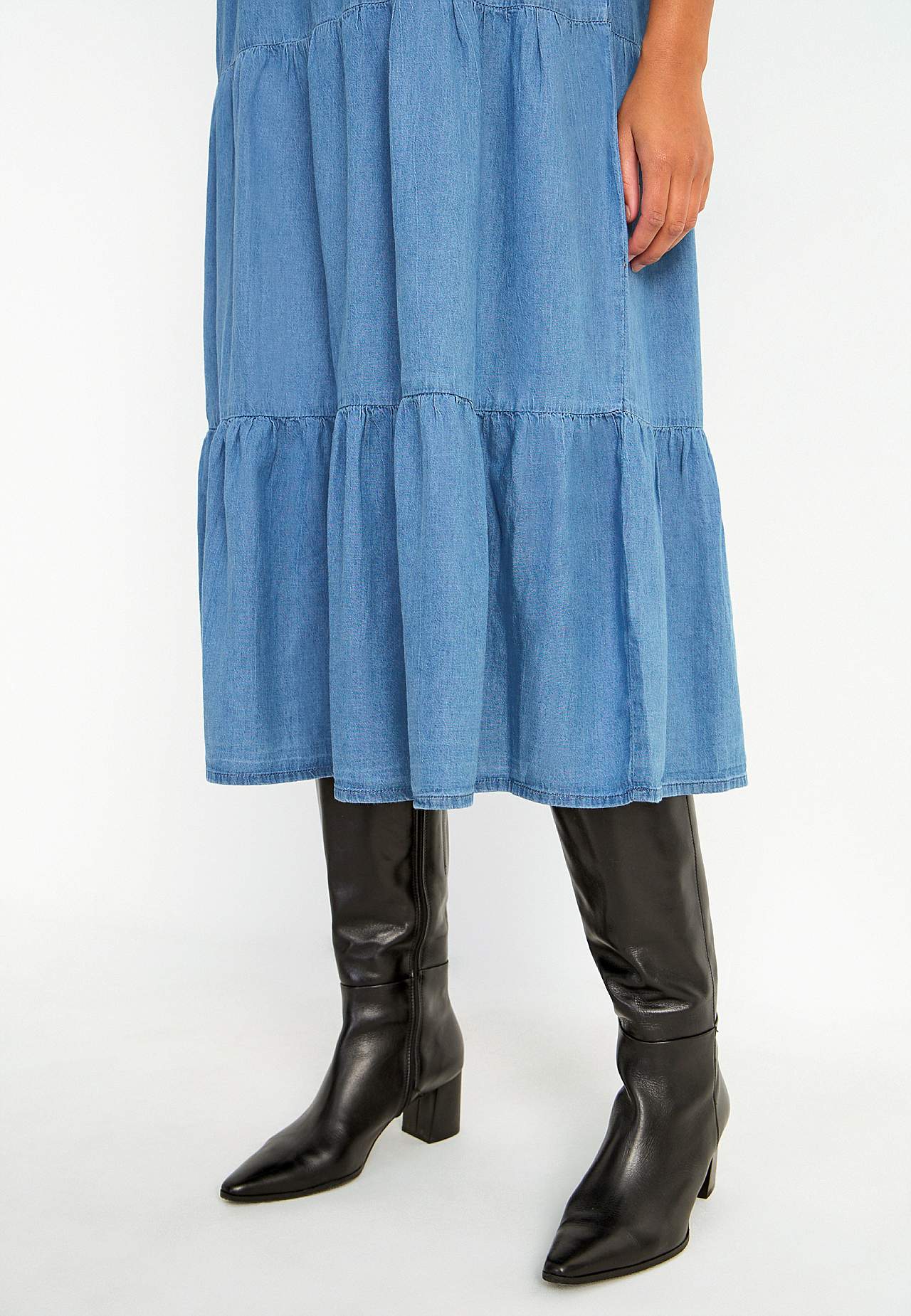 Denim dress with frills
