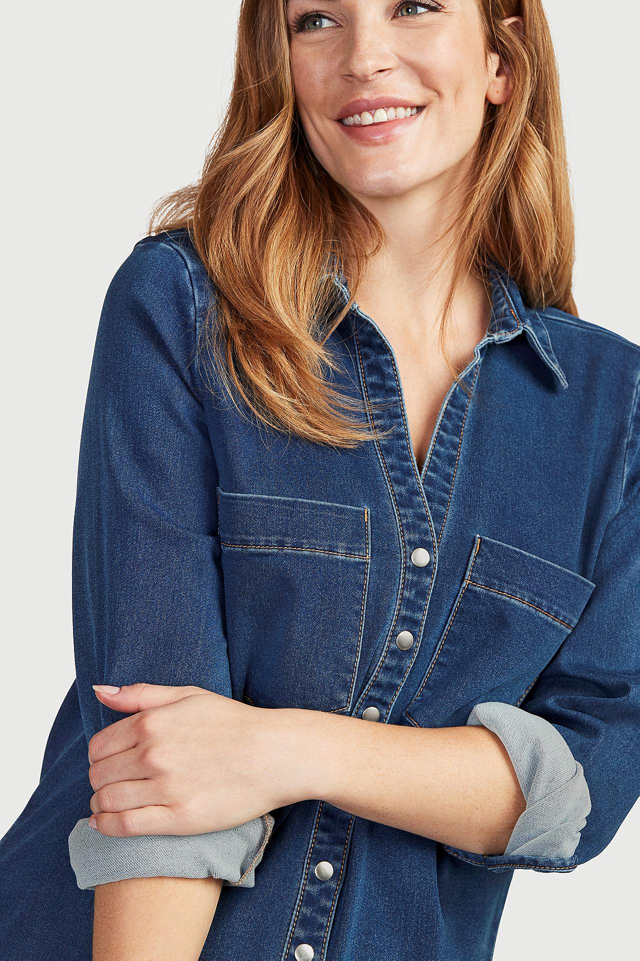 Long-sleeved denim shirt