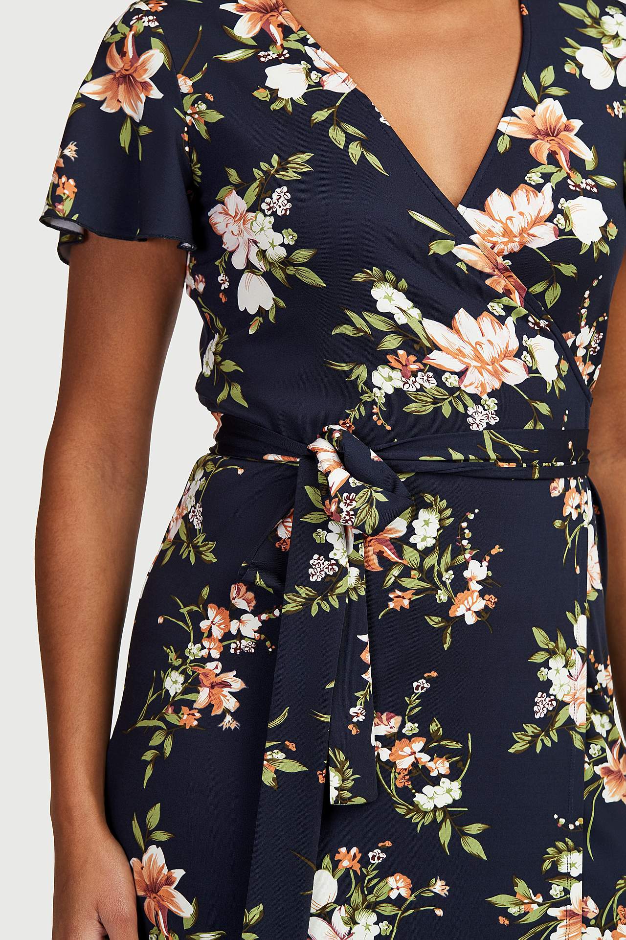 Patterned wrap front dress in jersey