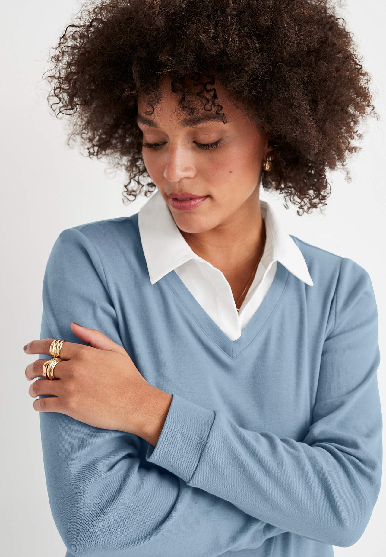 Jersey top with sewn shirt collar