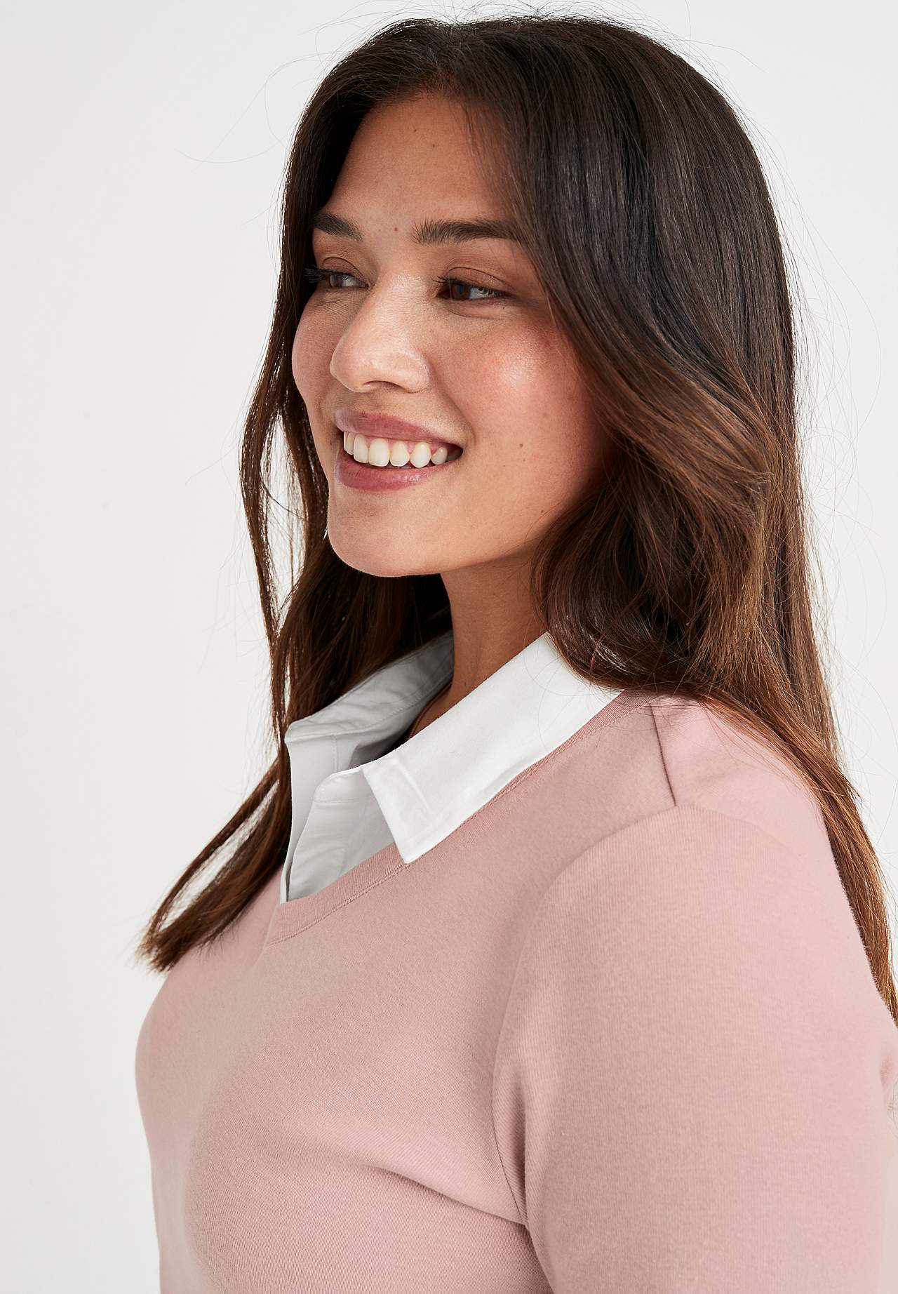Jersey top with sewn shirt collar