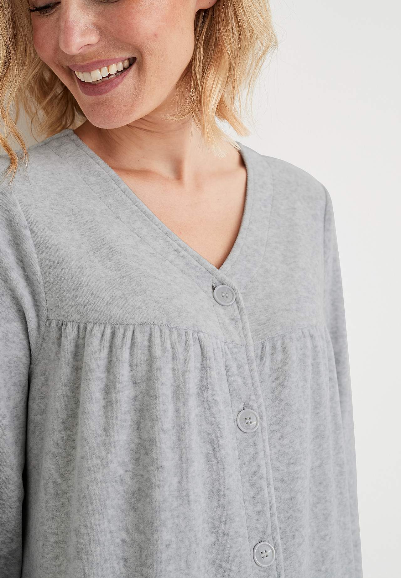 Long dressing gown in cotton velour