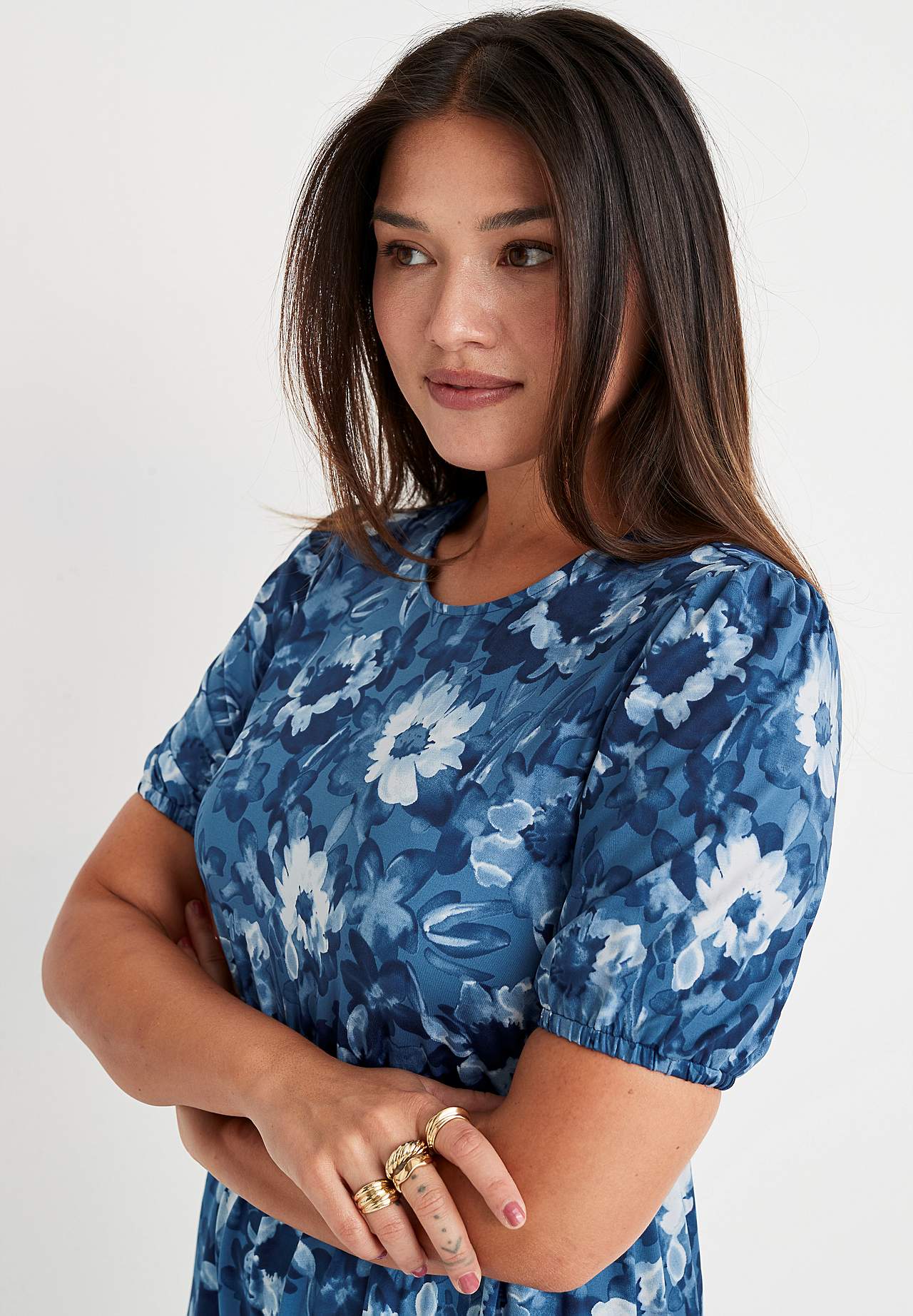 Patterned midi dress in supple jersey