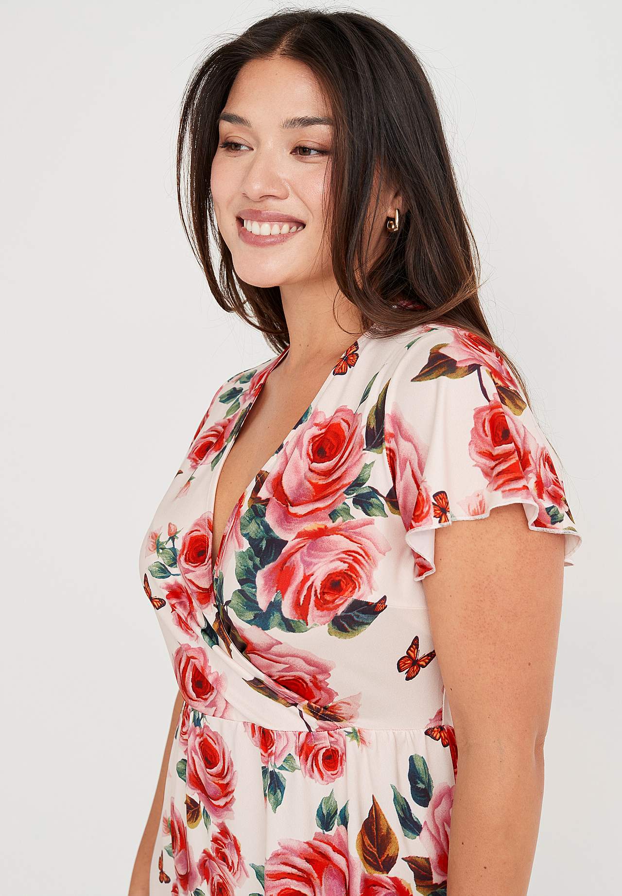 Patterned maxi dress with cutted seam at the waist