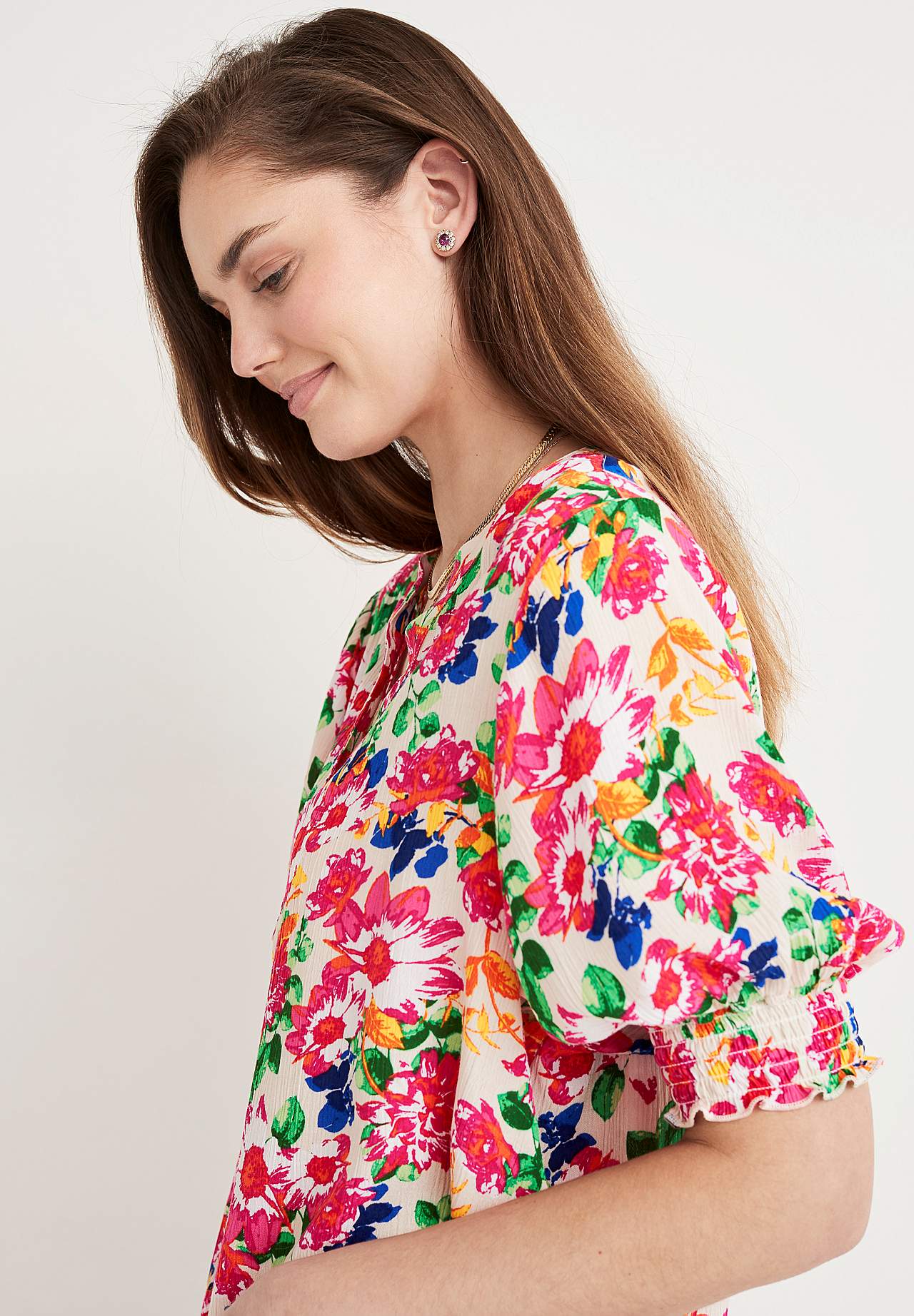 Crepe blouse with smocking Mia