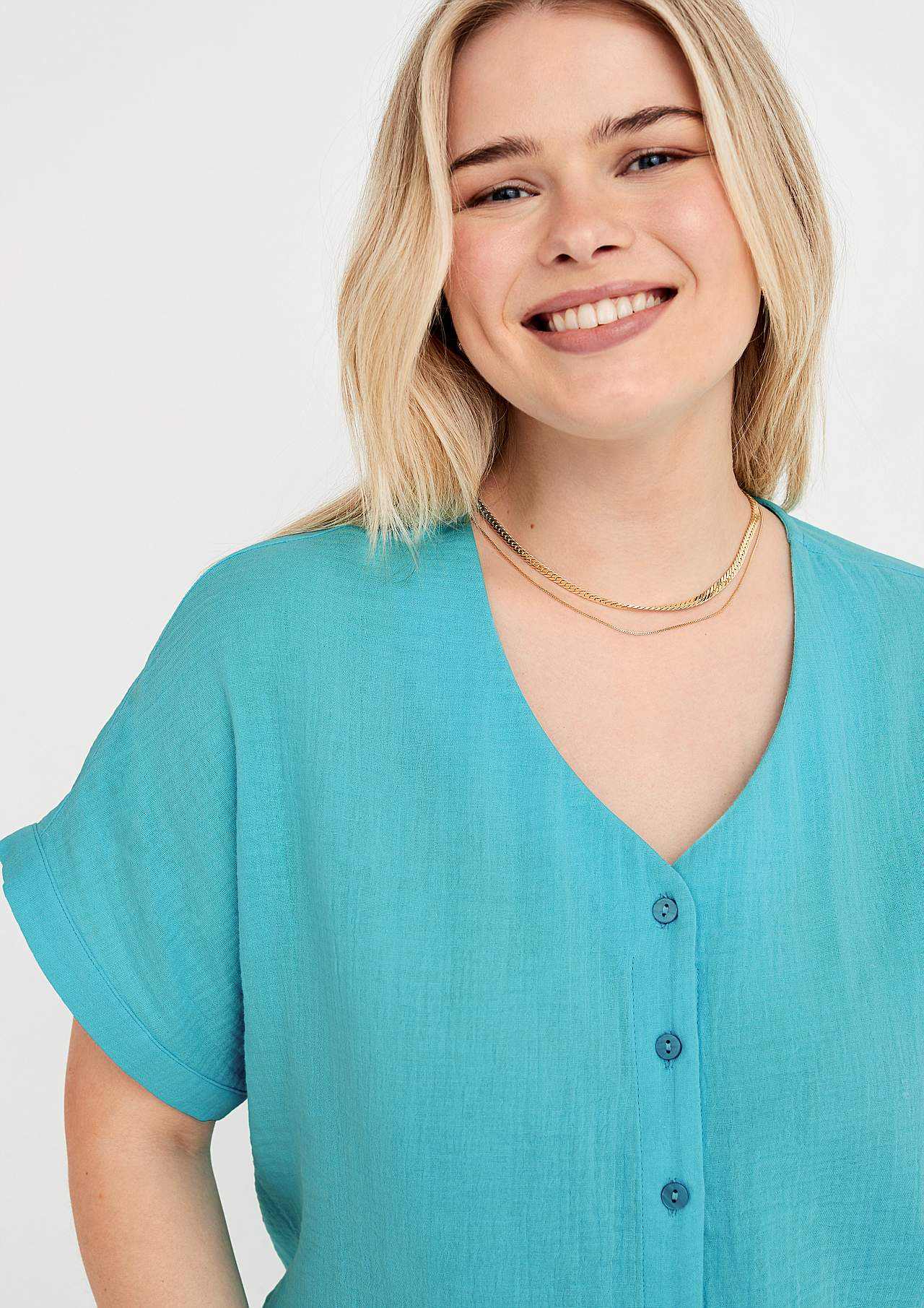 Buttoned through blouse in cotton gauze