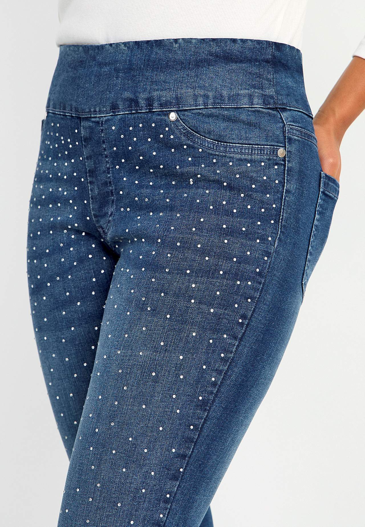 Stretchy jeggings with rhinestone details