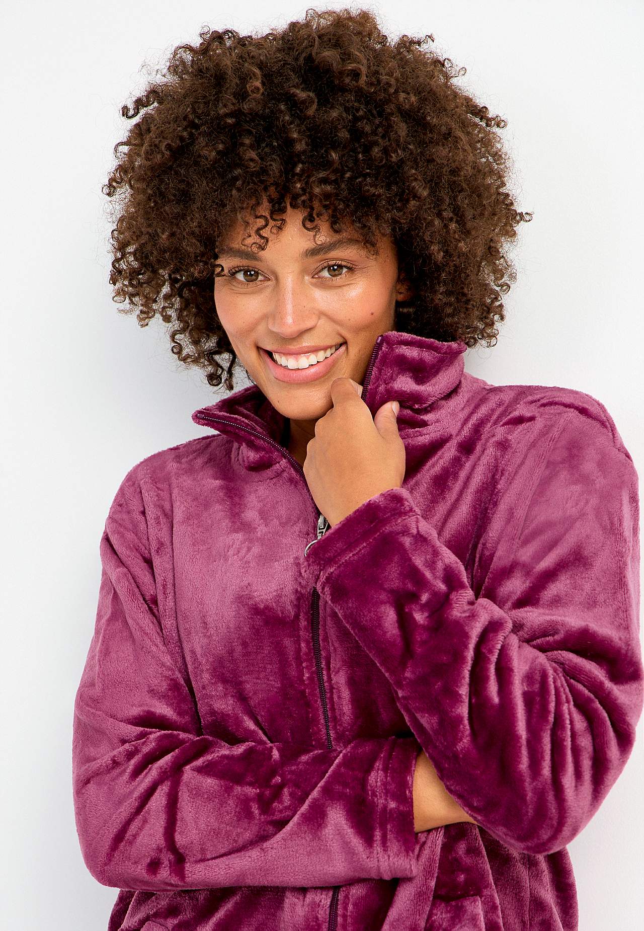 Dressing gown in fleece with side pockets