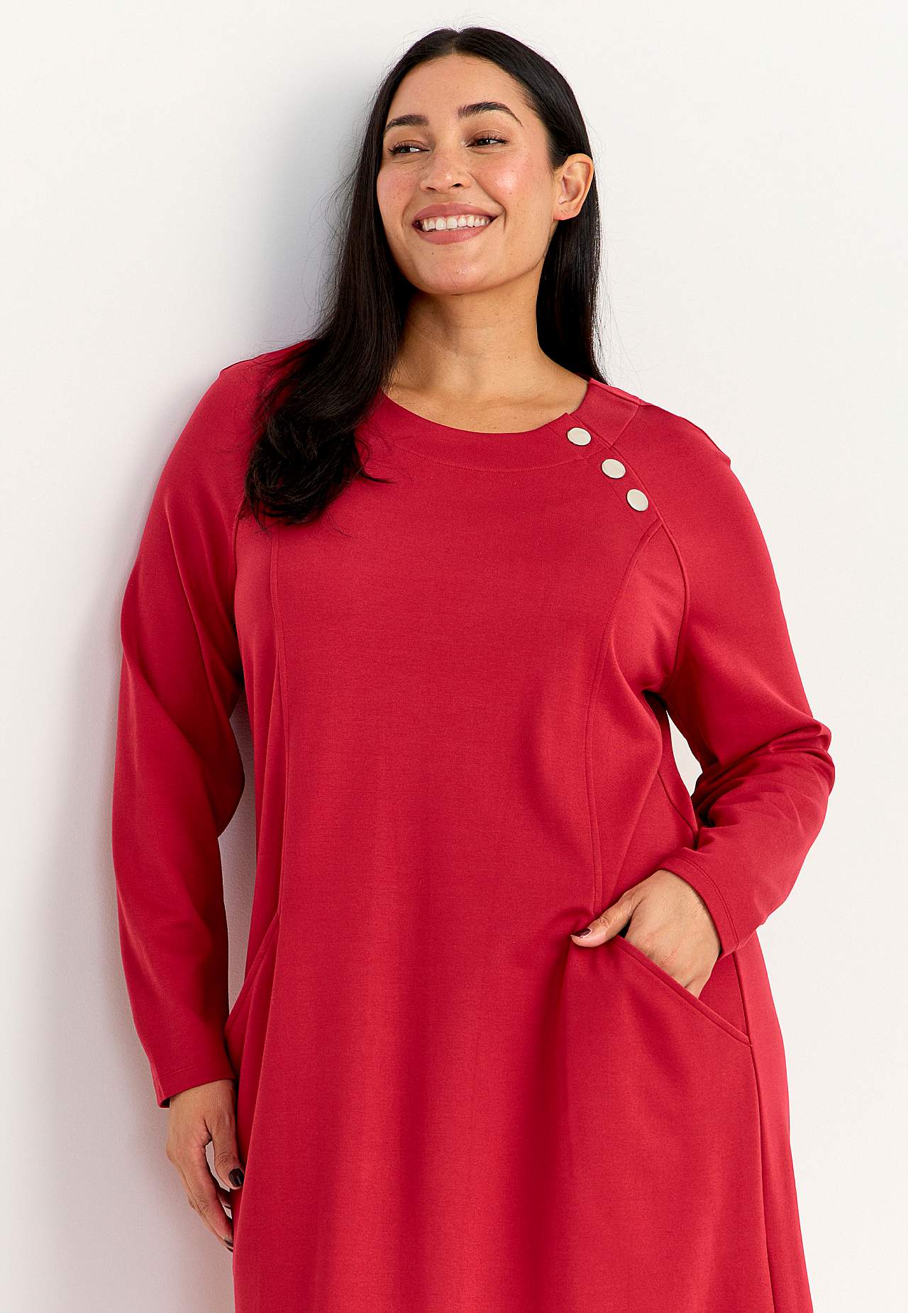 Jersey dress with button decor