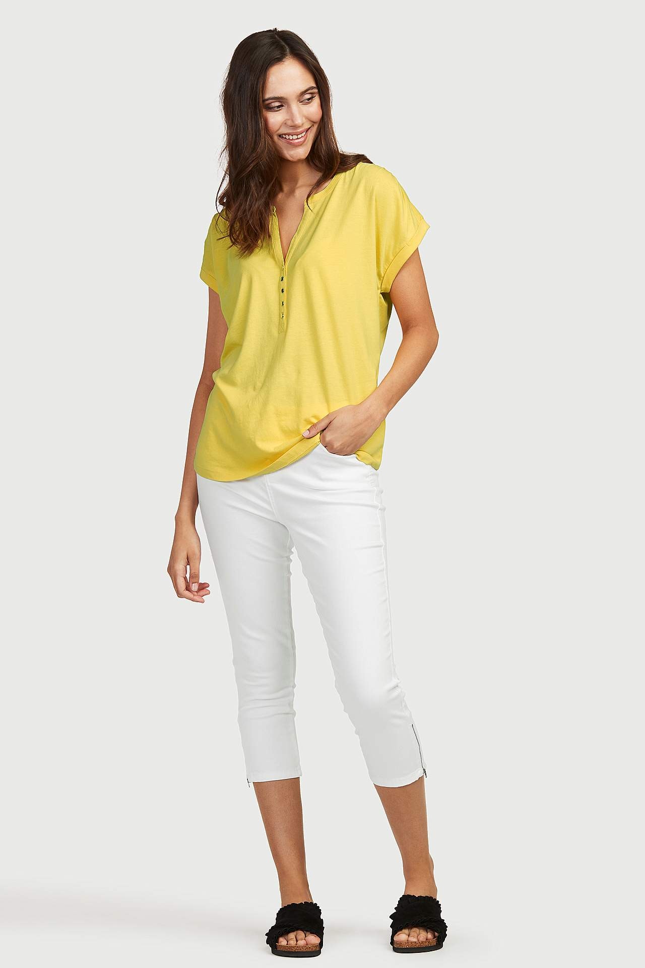 Jersey top with metallic buttons