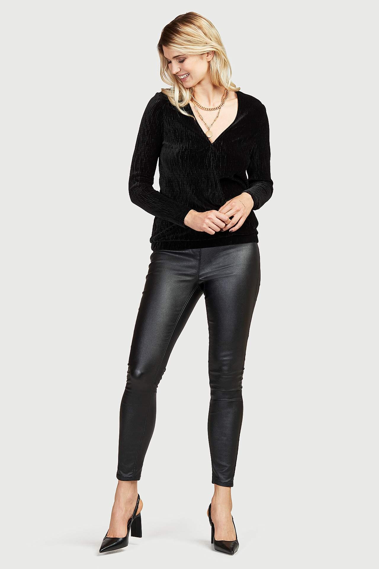 Wrap top in pleated velvet