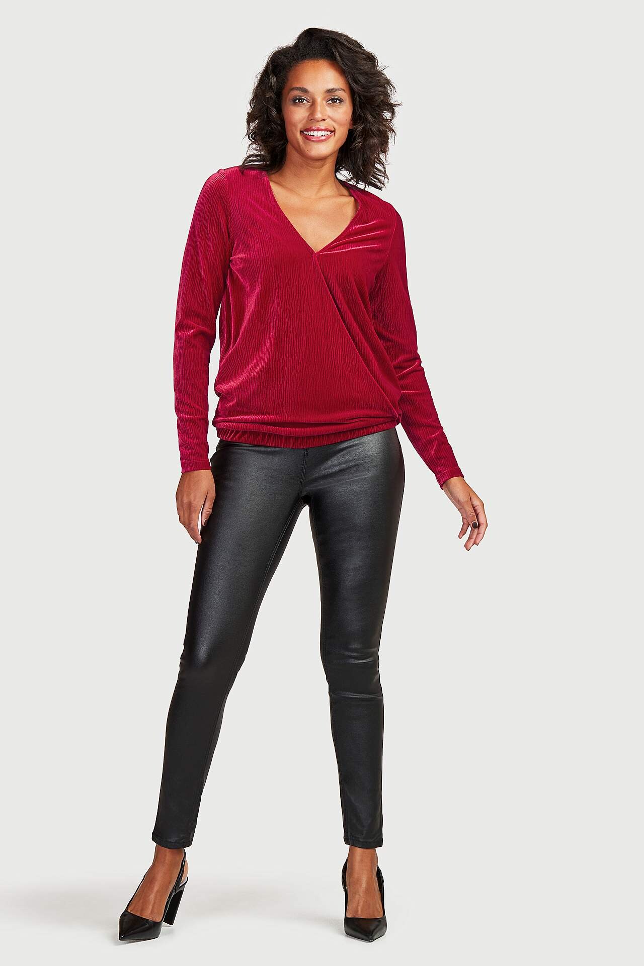 Wrap top in pleated velvet