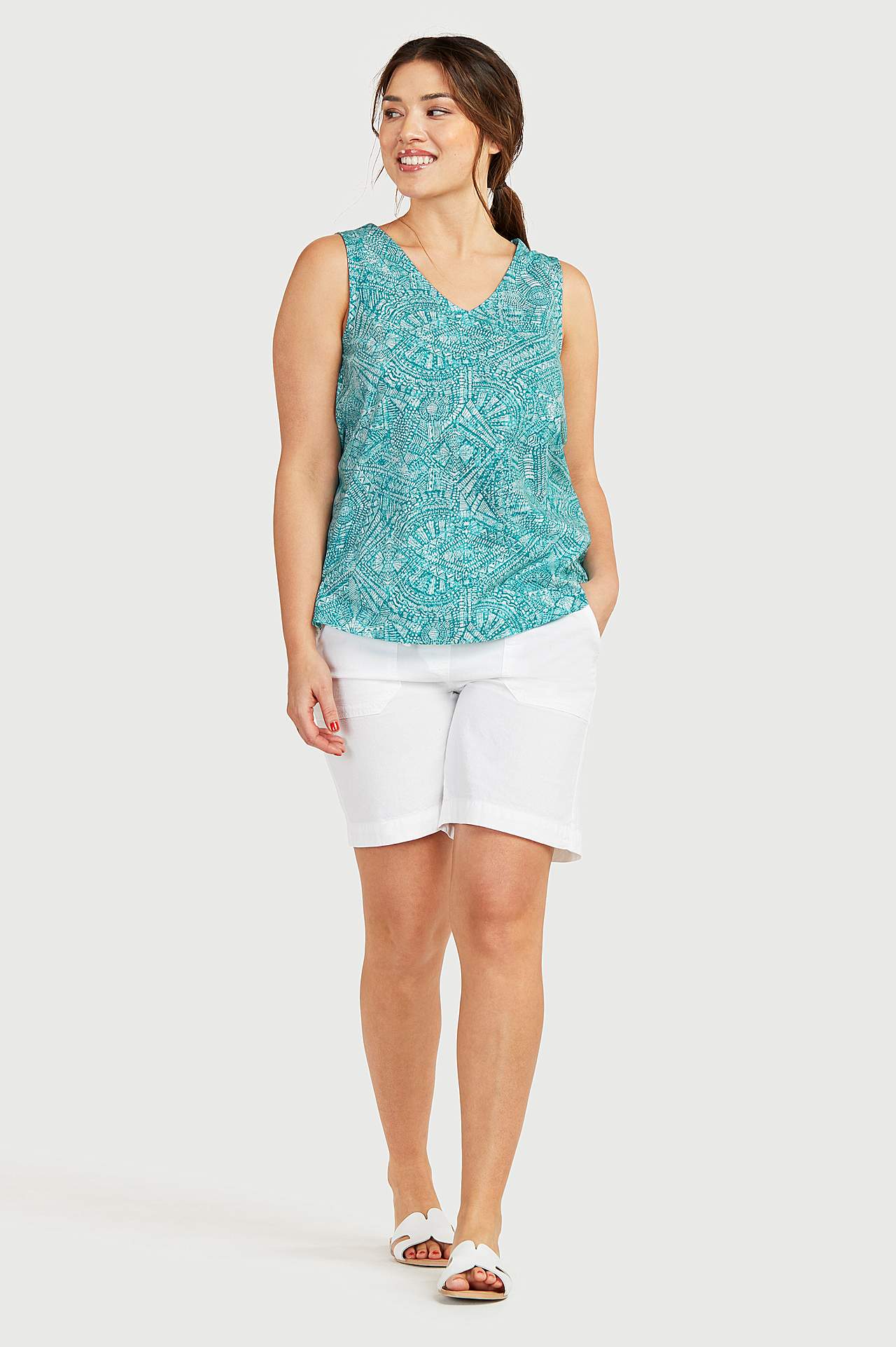 Patterned, sleeveless jersey top Mia