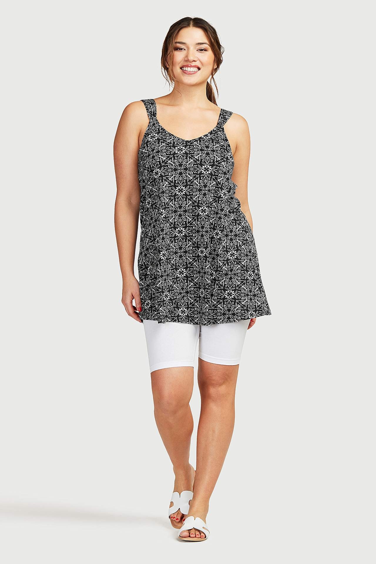 Patterned jersey tuniq with shoulder strap