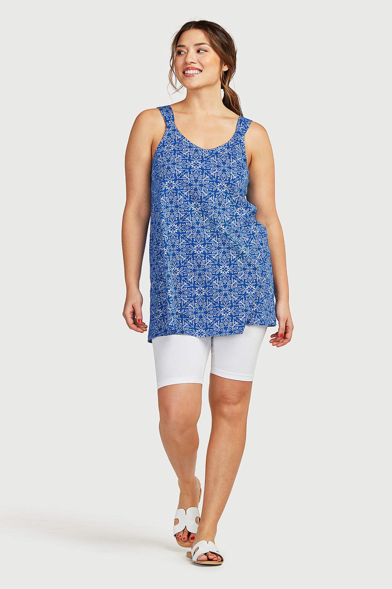 Patterned jersey tuniq with shoulder strap