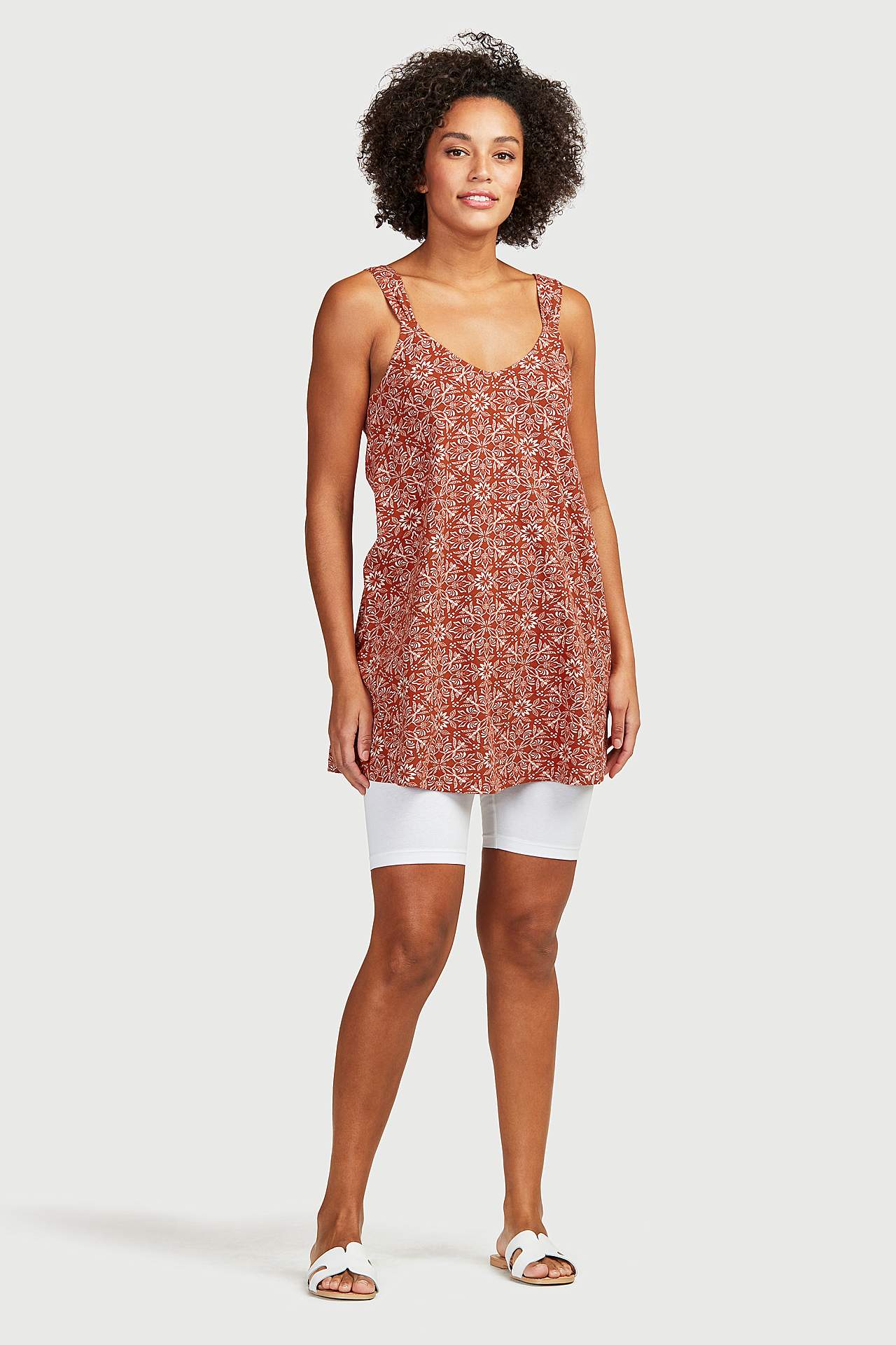 Patterned jersey tuniq with shoulder strap