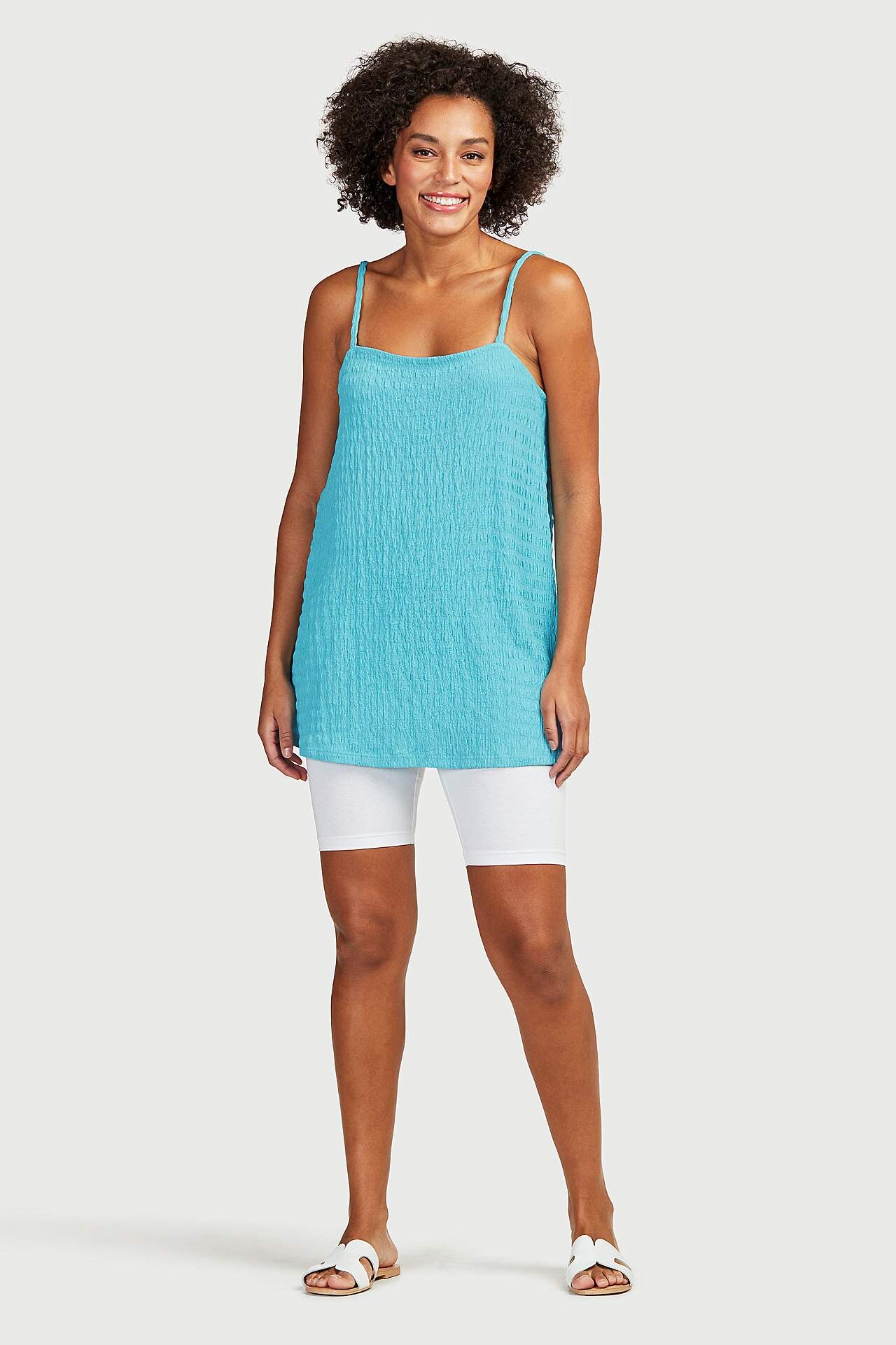 Long jersey top with thin shoulder straps