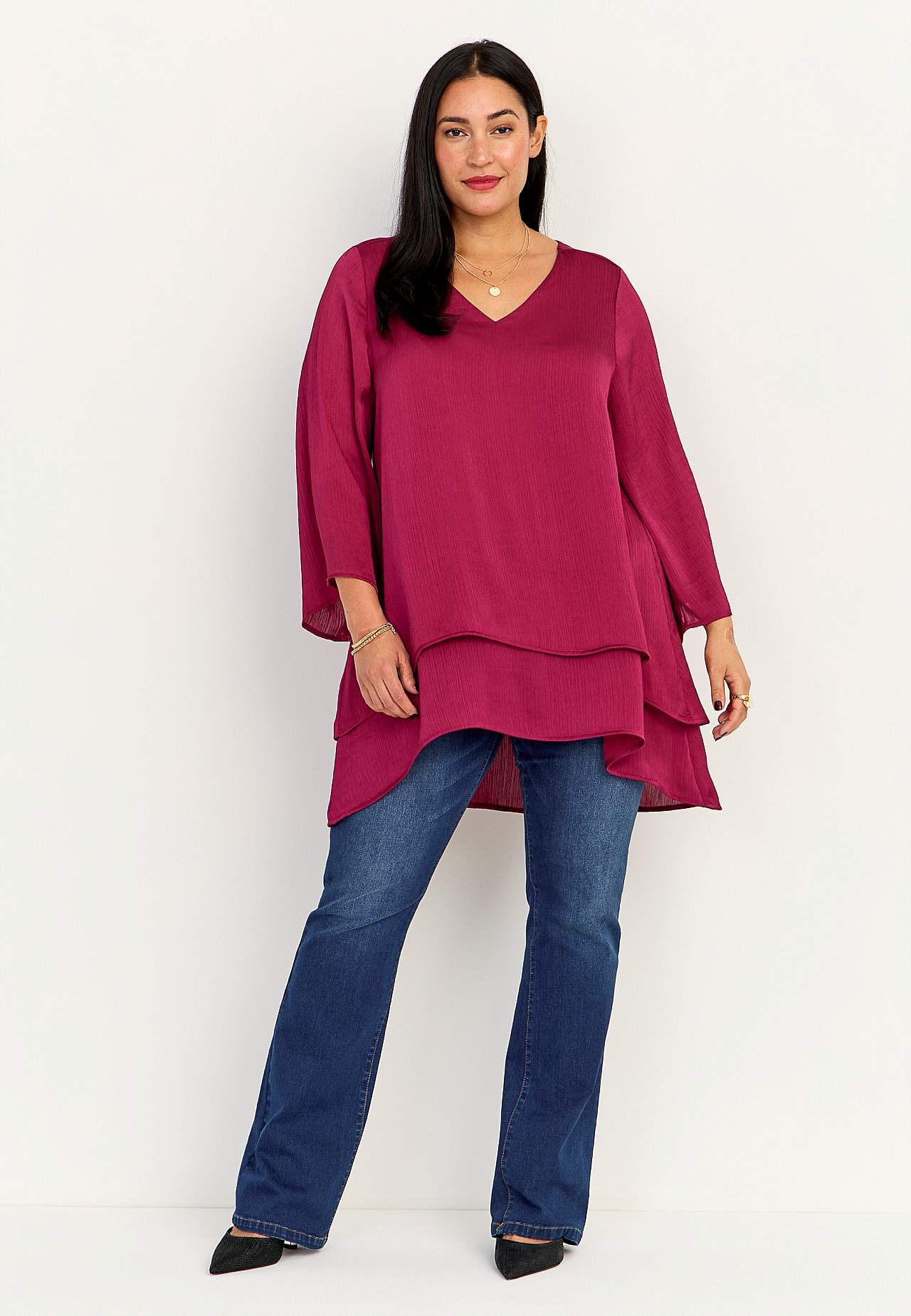 V-neck tunic with bell sleeve