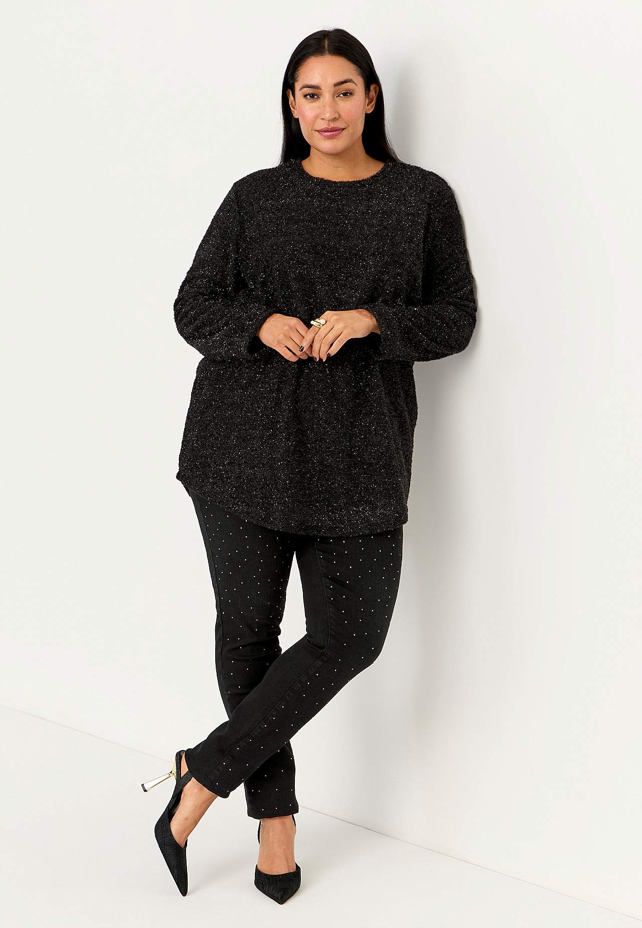 Stretchy jeggings with rhinestone details