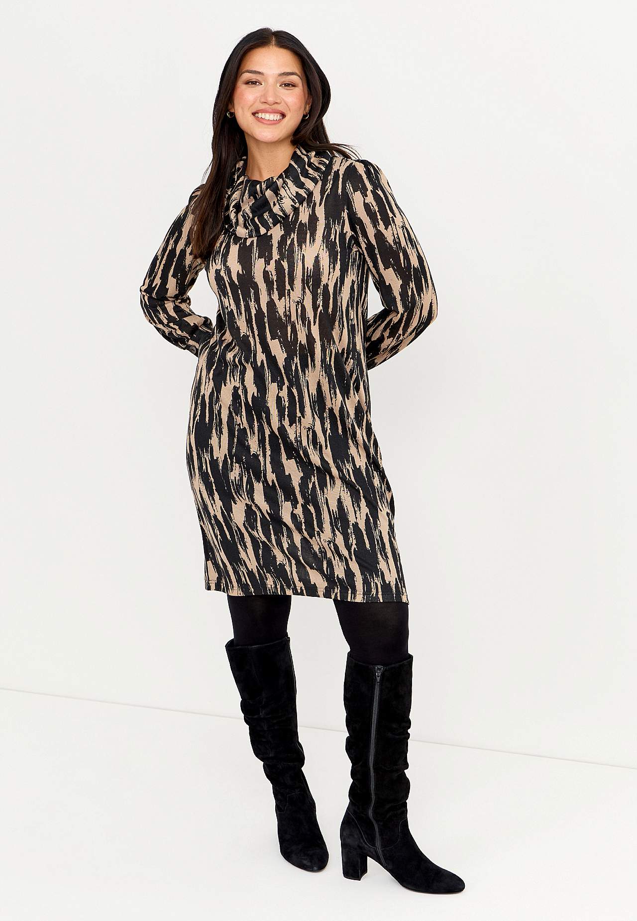 Patterned, knee-length jersey dress