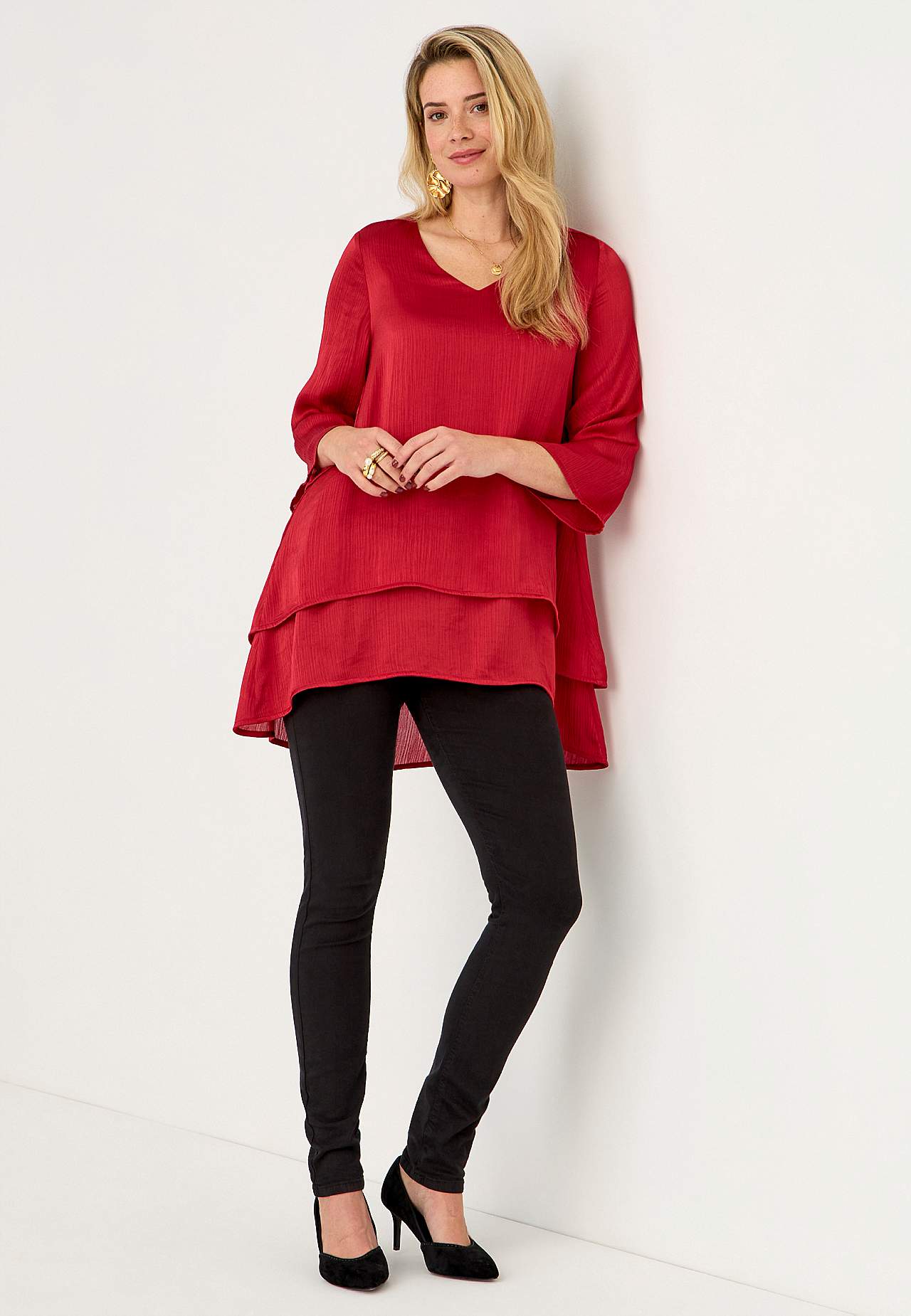 V-neck tunic with bell sleeve