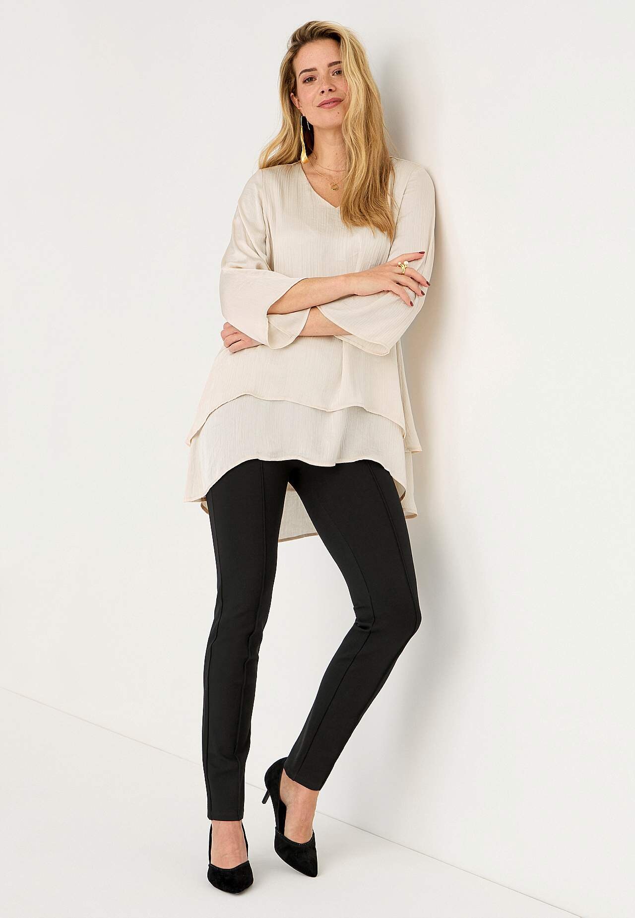 V-neck tunic with bell sleeve